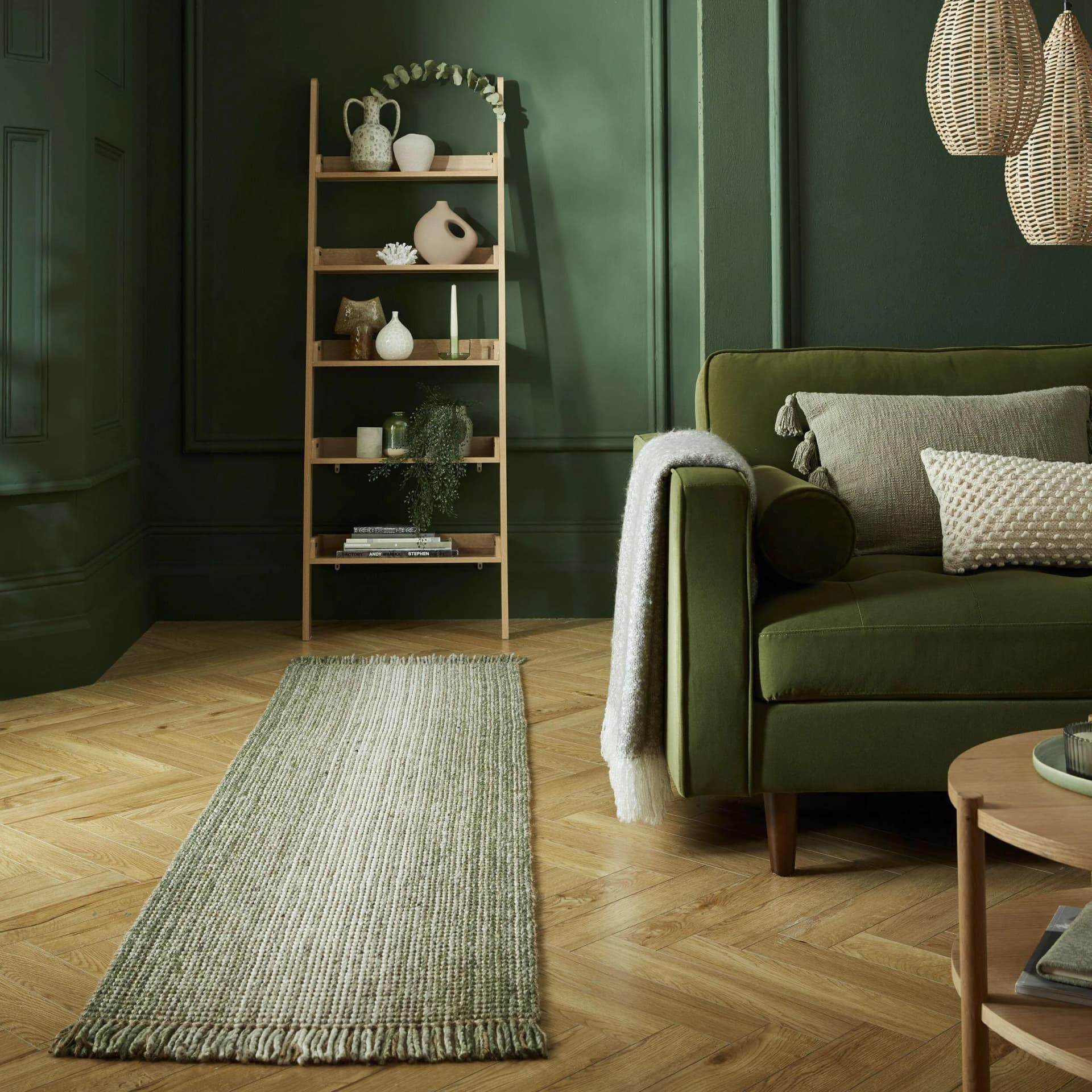 FLAIR RUGS Jute Ombre Läufer Grün Skandinavisch