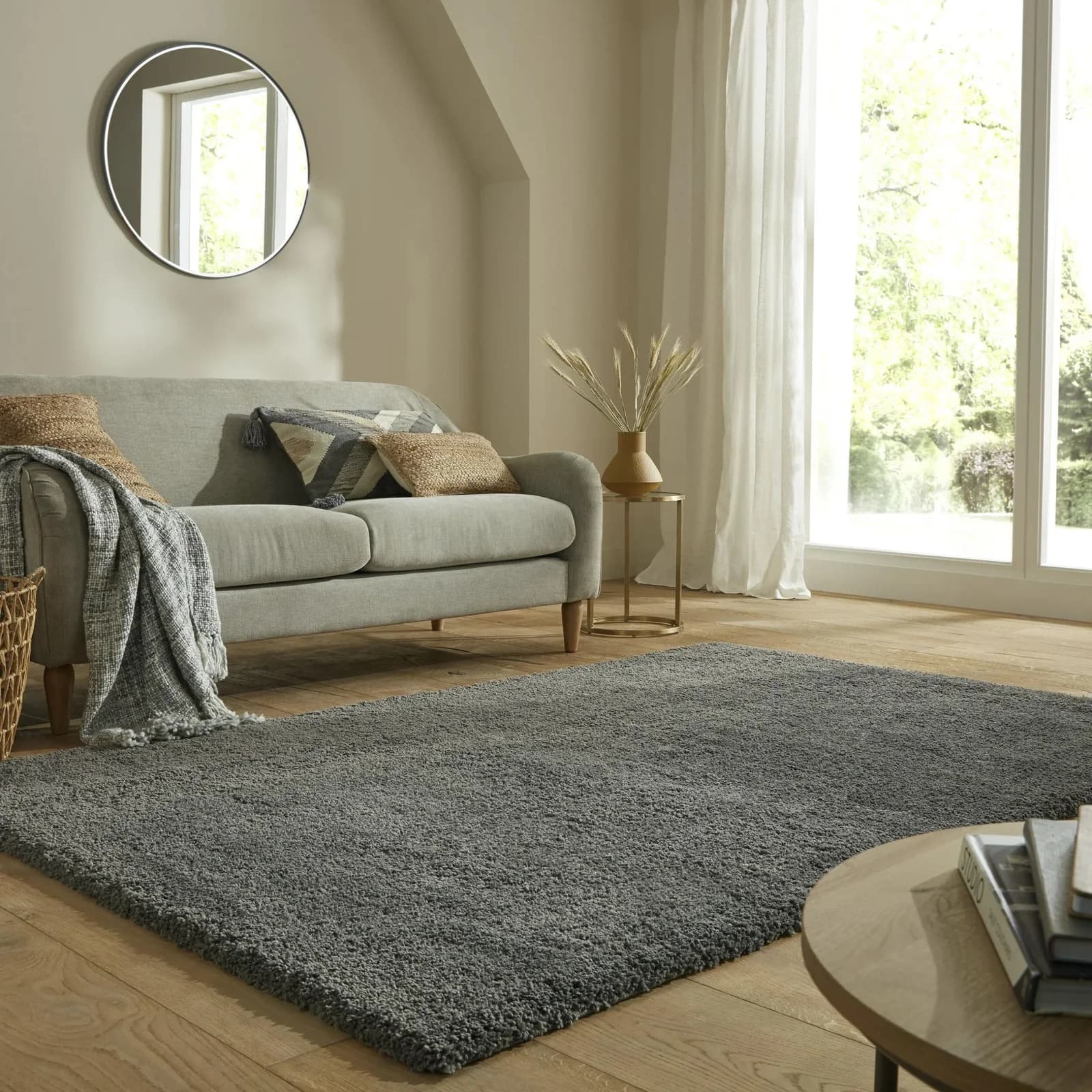 FLAIR RUGS Teppich Feather Grau Hochflor Uni 200x290 cm