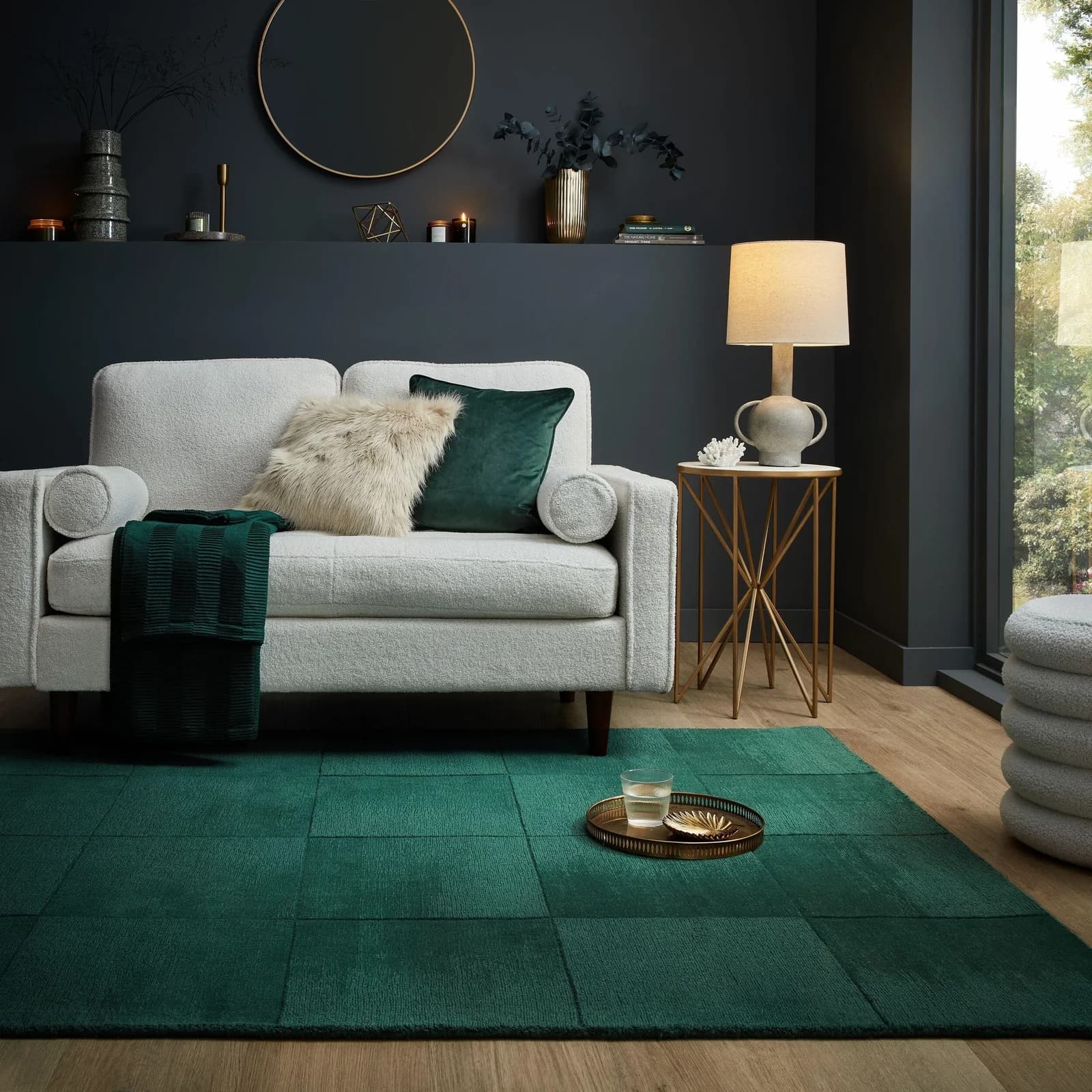 FLAIR RUGS Wollteppich Demi Woll Grün Handgetuftet Uni