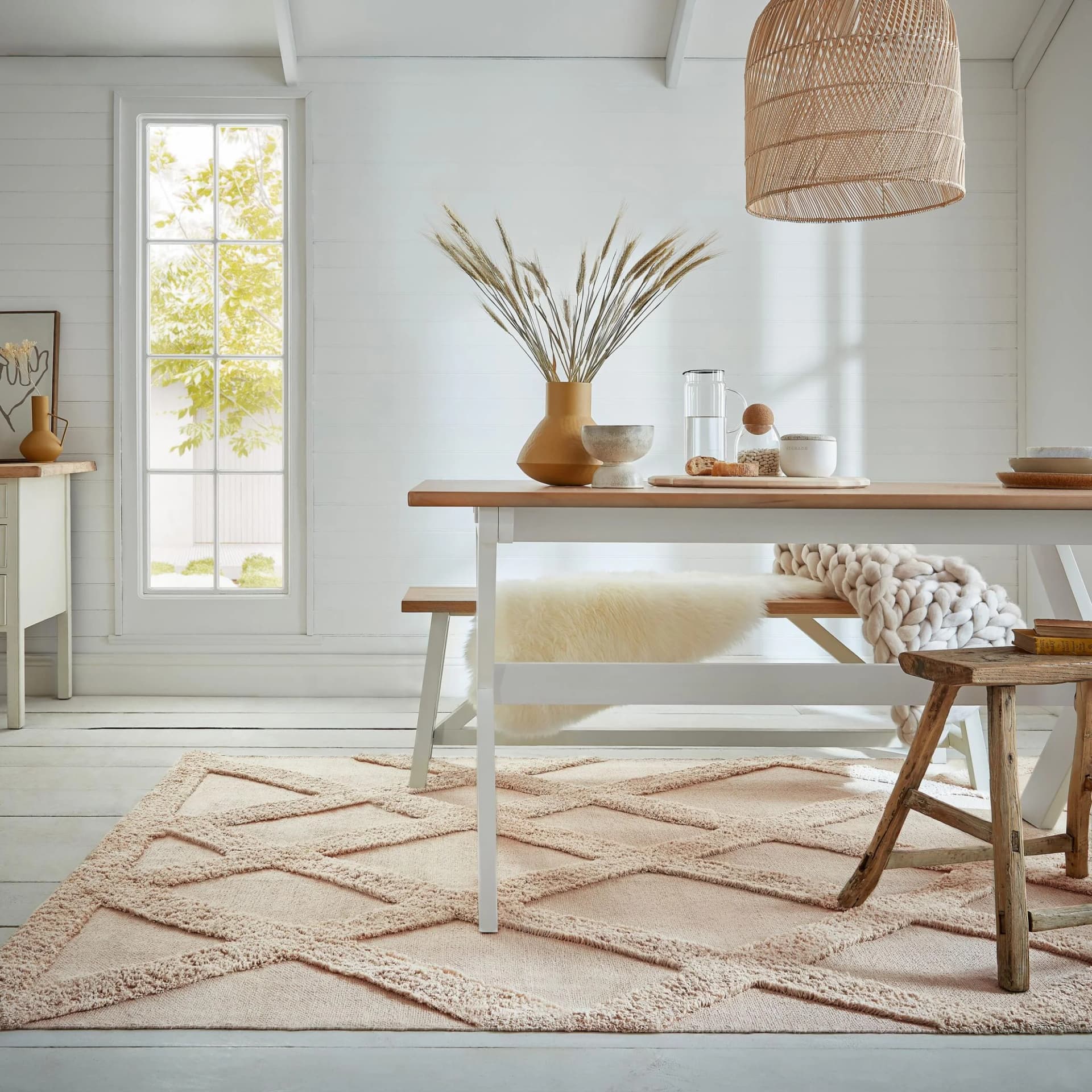 FLAIR RUGS Tessa Baumwolle Teppich mit Rautenmuster Beige