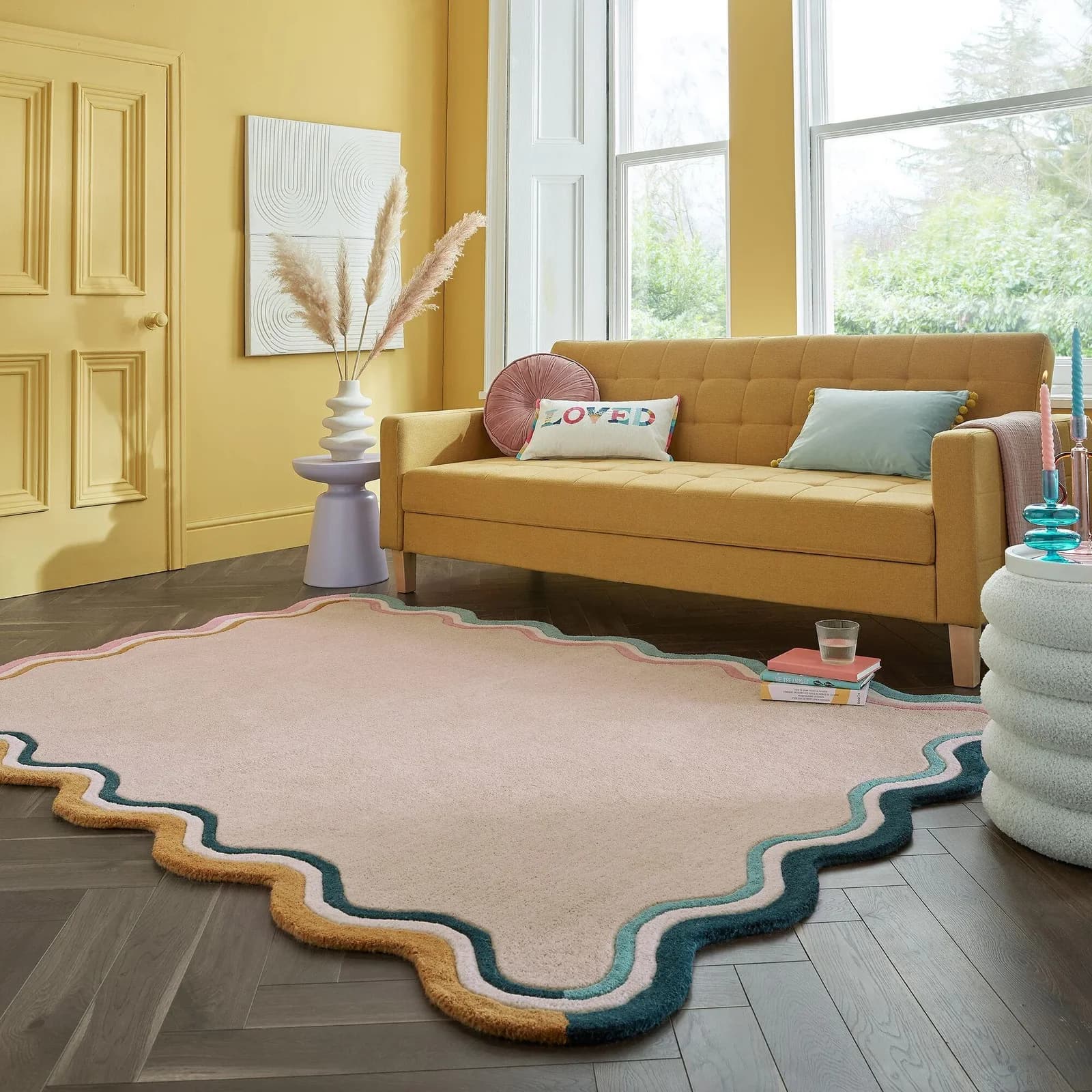 FLAIR RUGS LEO SCALLOP BORDER Wollteppich Bunt Handgetuftet