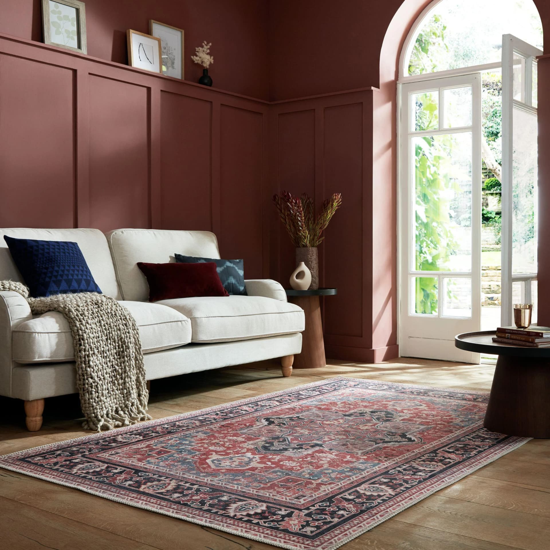 FLAIR RUGS Windsor Teppich Rot Vintagedesign Maschinenwaschbar