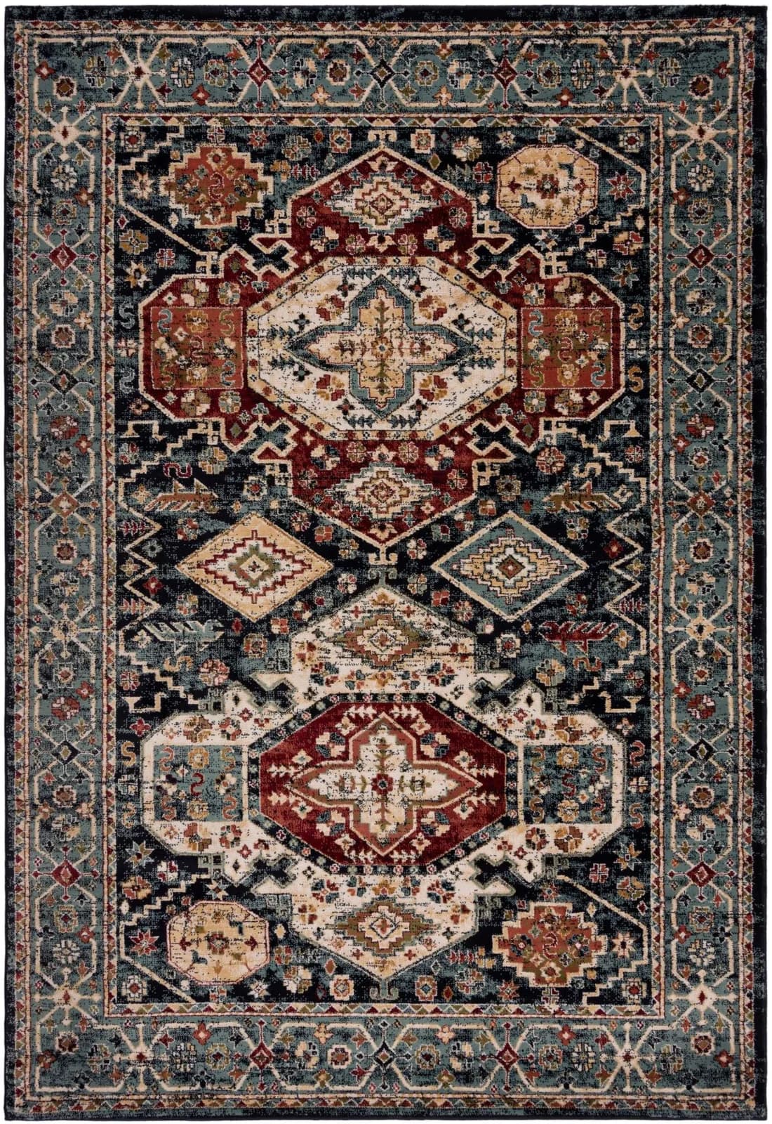 FLAIR RUGS Gillingham Teppich Blau Vintage Stil Rechteckig