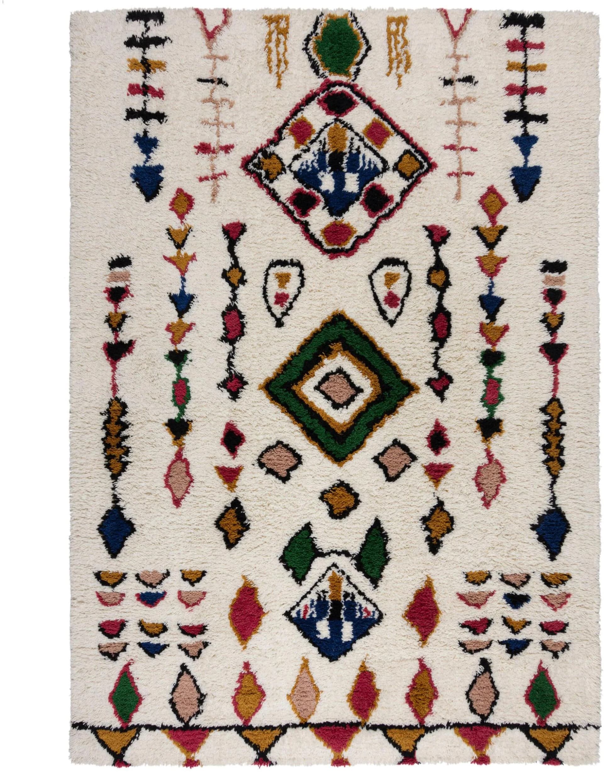 FLAIR RUGS Fes Shaggy Wollteppich Bunt Handgetuftet Berber-Stil