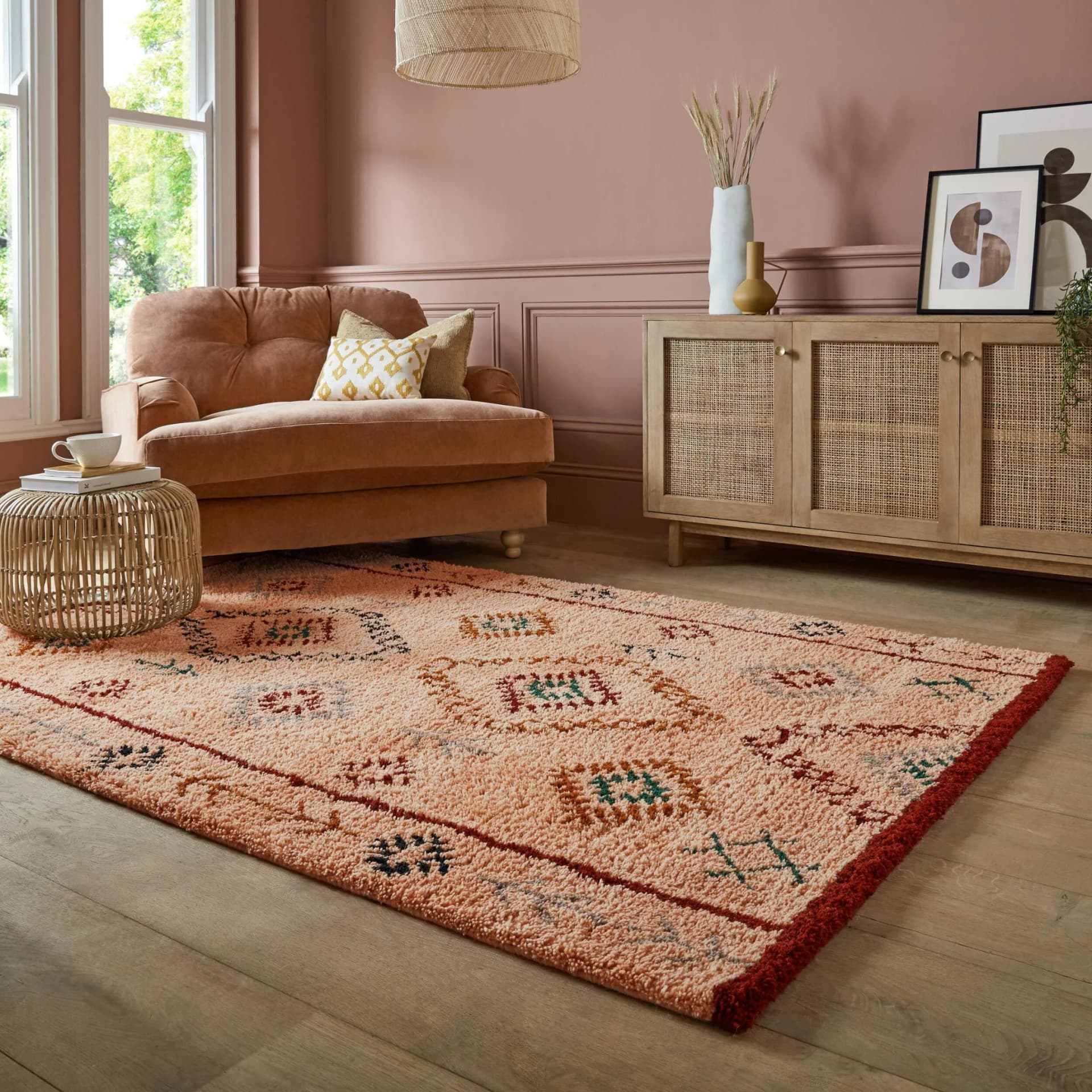 FLAIR RUGS Sahara Shaggy Wollteppich Rosa Berber-Design