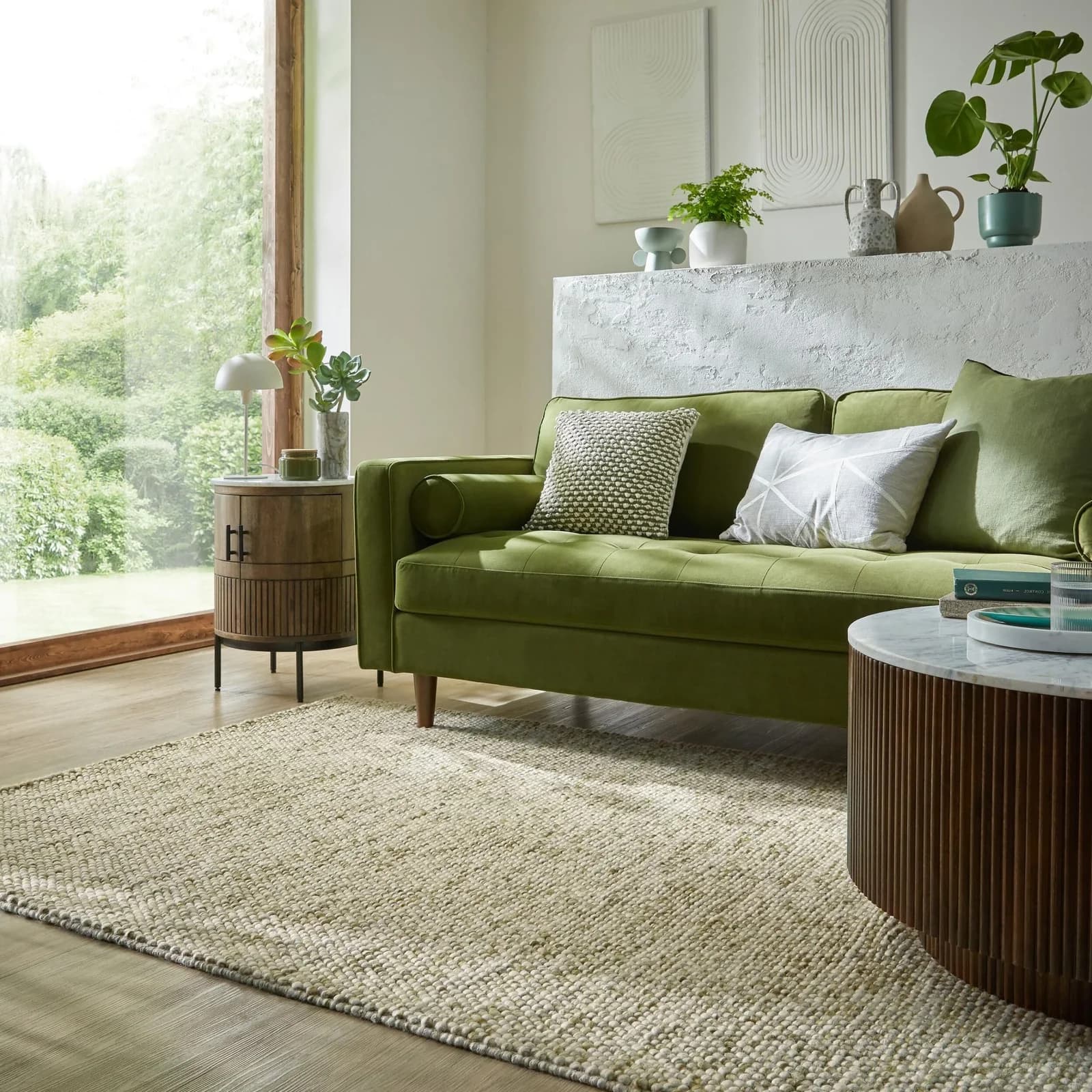 FLAIR RUGS Minerals Teppich Grün Uni Handgewebt