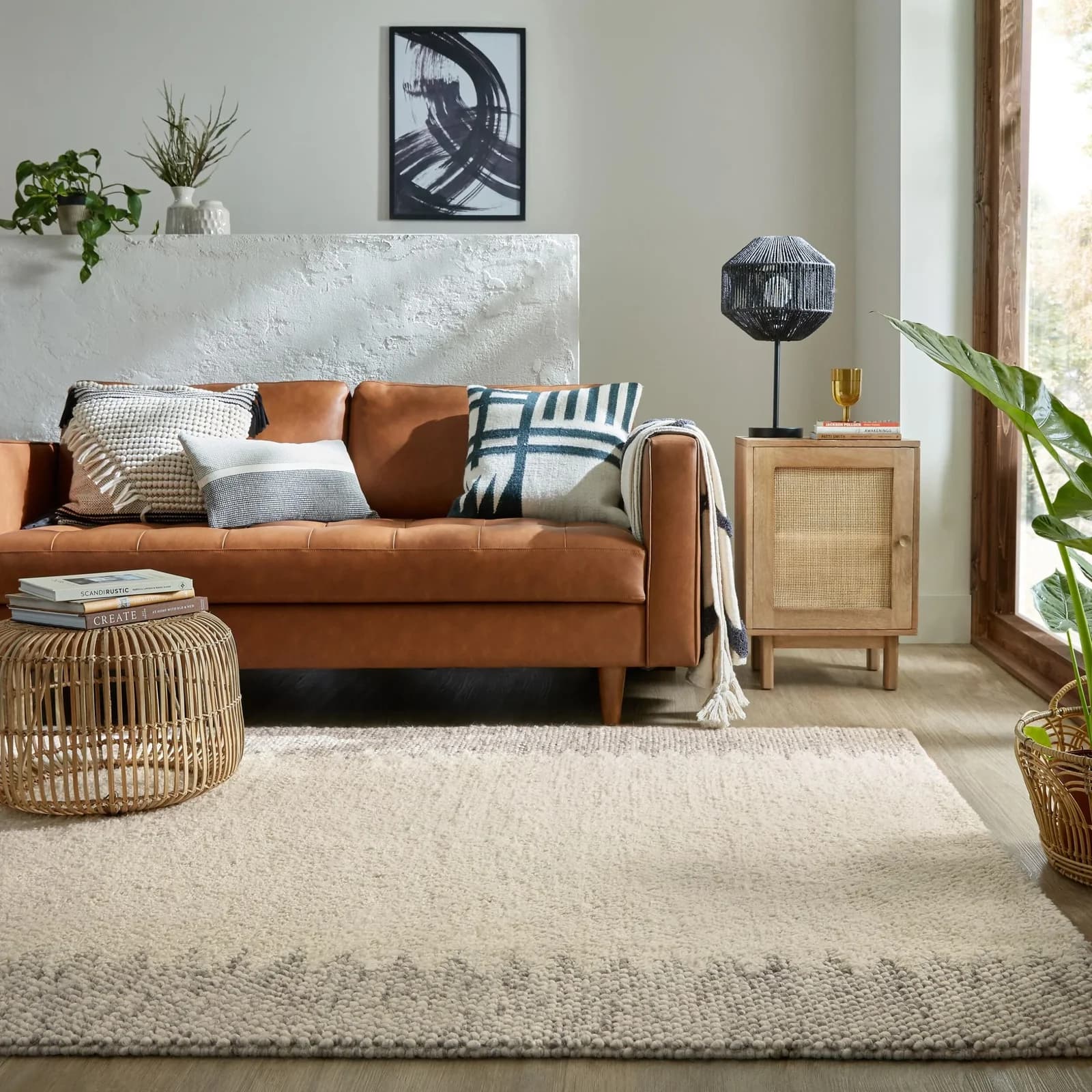 FLAIR RUGS Minerals Border Wollteppich Beige Bordüre
