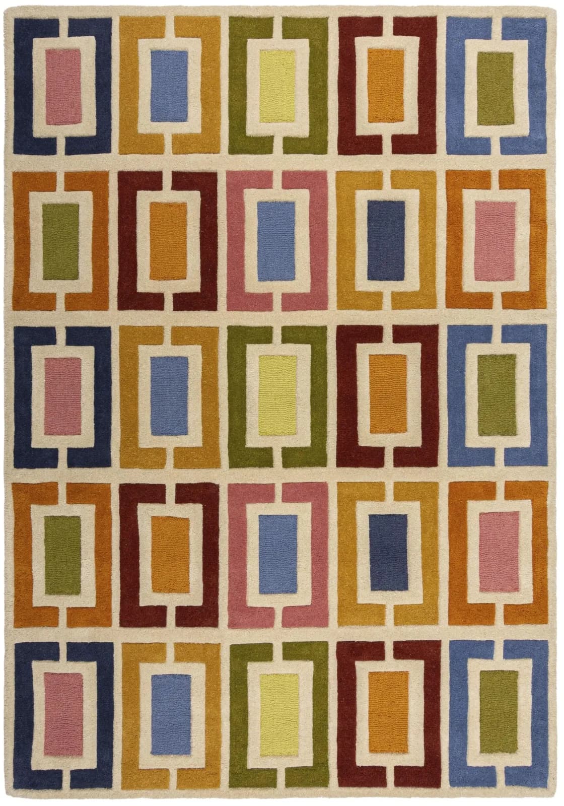 Wollteppich Retro Blocks mit Hoch-Tief-Effekt Bunt