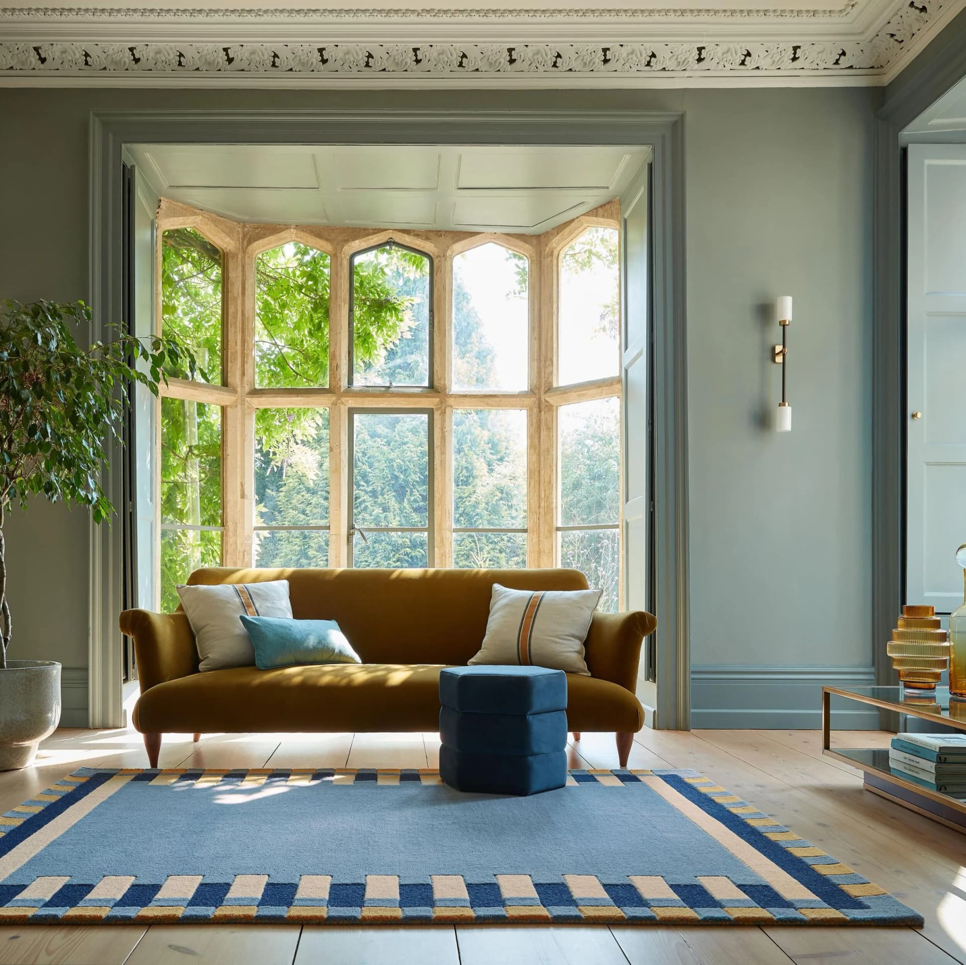 Wollteppich Kai Wool Border Blau 100% Wolle