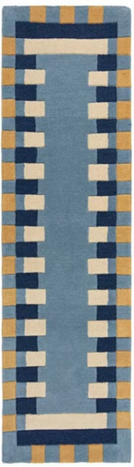 FLAIR RUGS Wollteppich Kai Wool Border Läufer Blau 60x230 cm