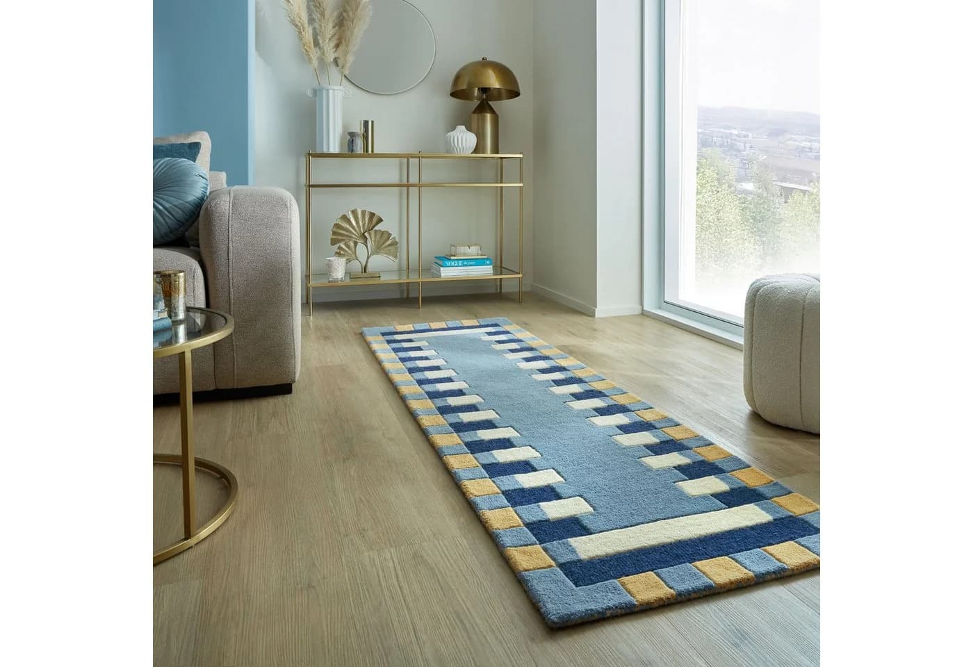 FLAIR RUGS Wollteppich Kai Wool Border Läufer Blau 60x230 cm - Bild 2