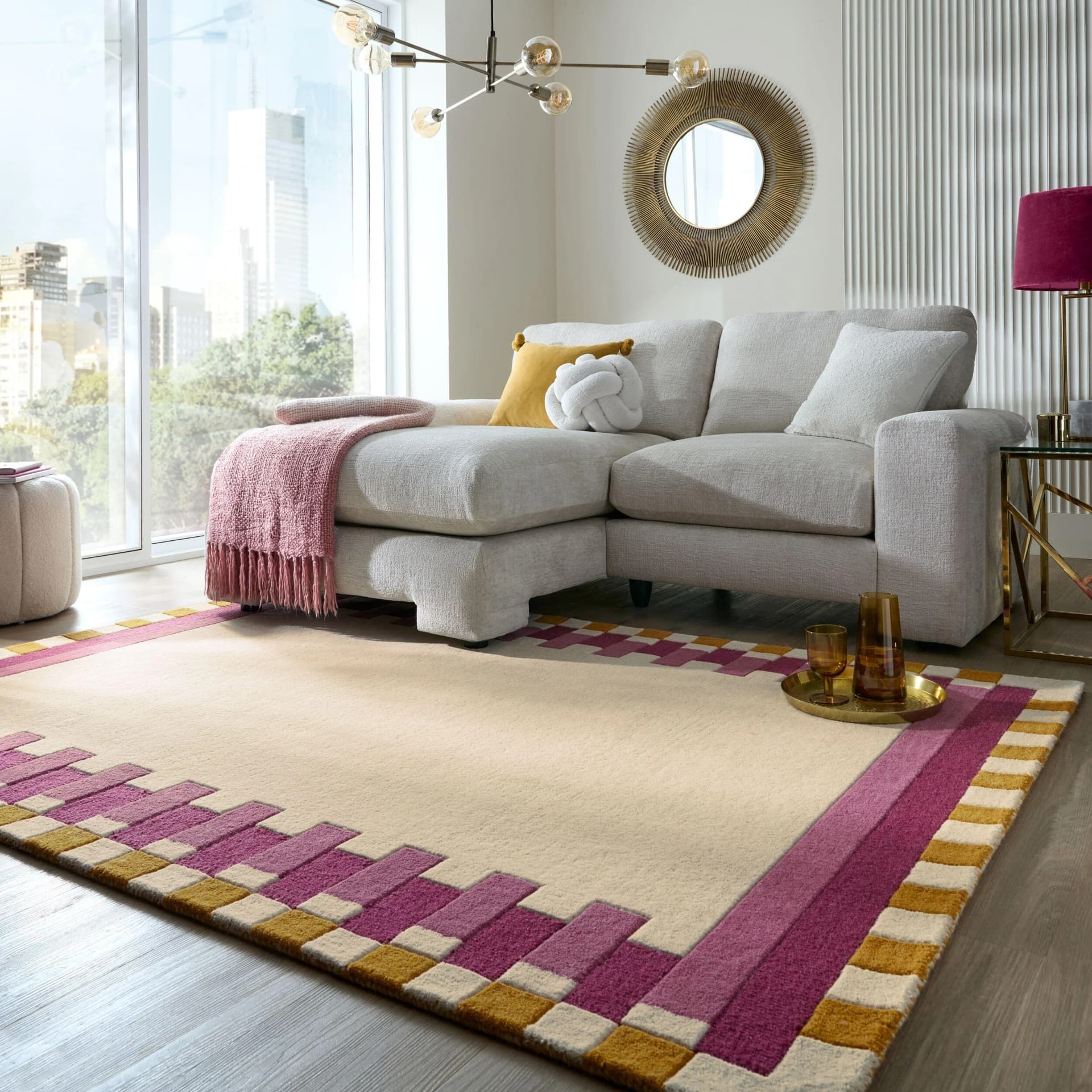 Wollteppich Kai Wool Border Pink 160x230cm Wolle