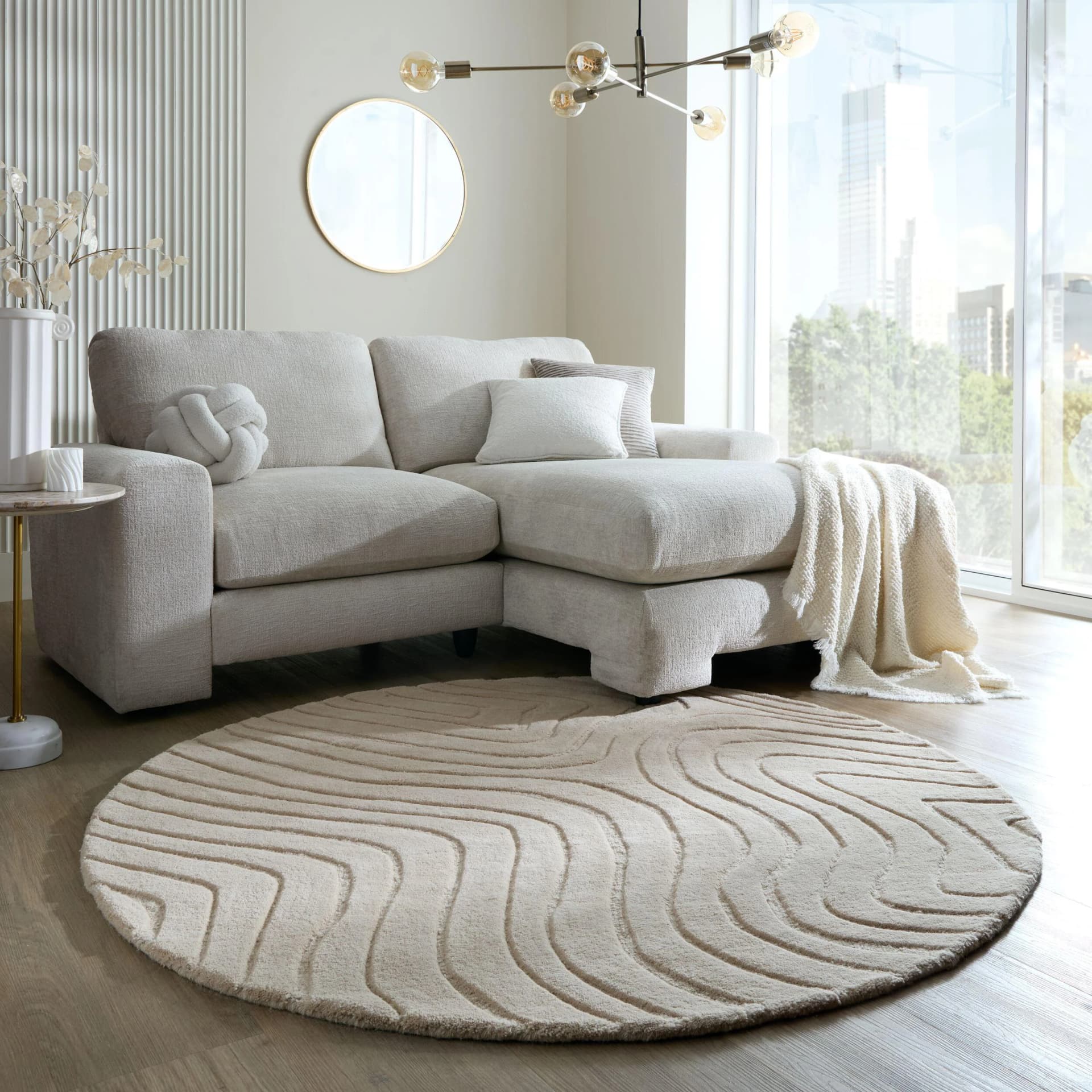FLAIR RUGS Wollteppich Mesmerise Rund Beige Hoch-Tief Effekt