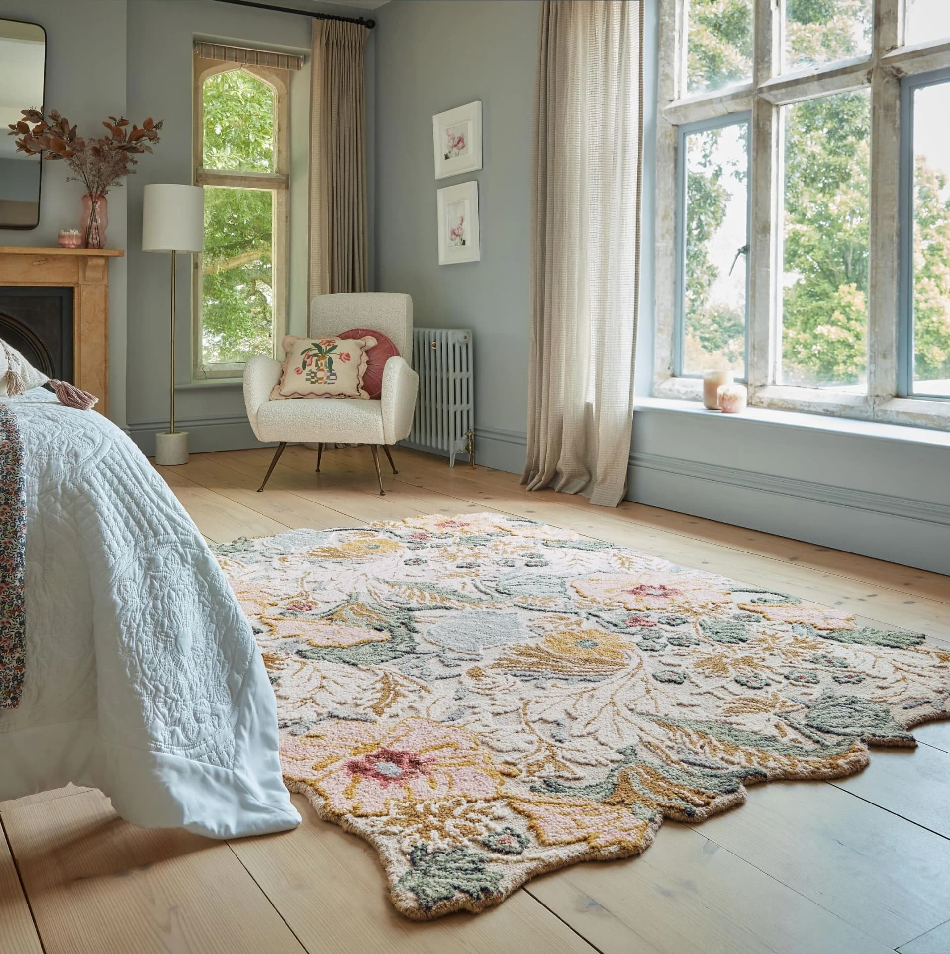 Wollteppich FLAIR RUGS Daphne Floral 100% Wolle Pink