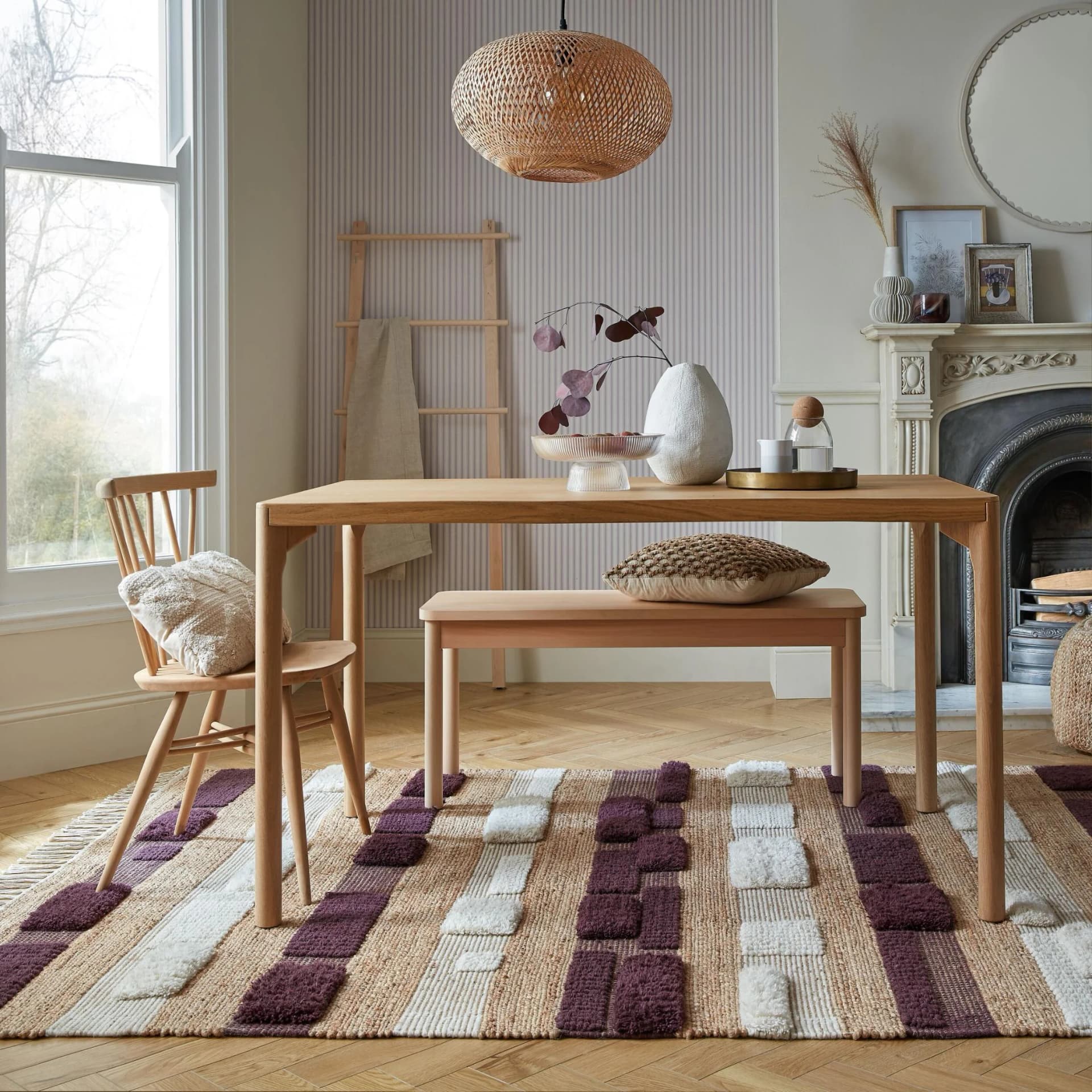 FLAIR RUGS Medina Blocks Teppich Lila Jute Wollmischung Gemustert