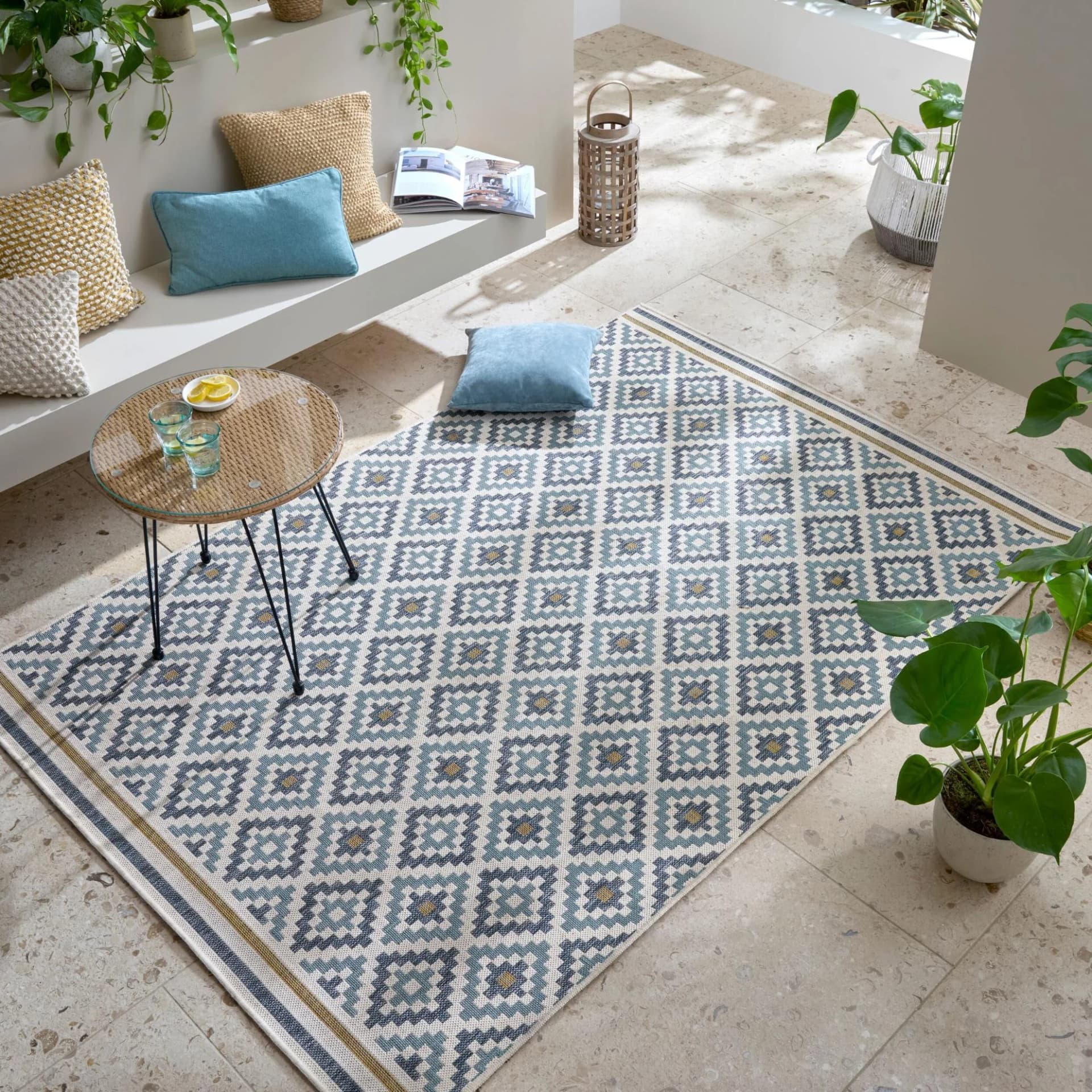 FLAIR RUGS Zia Trellis Indoor Outdoor-Teppich Blau