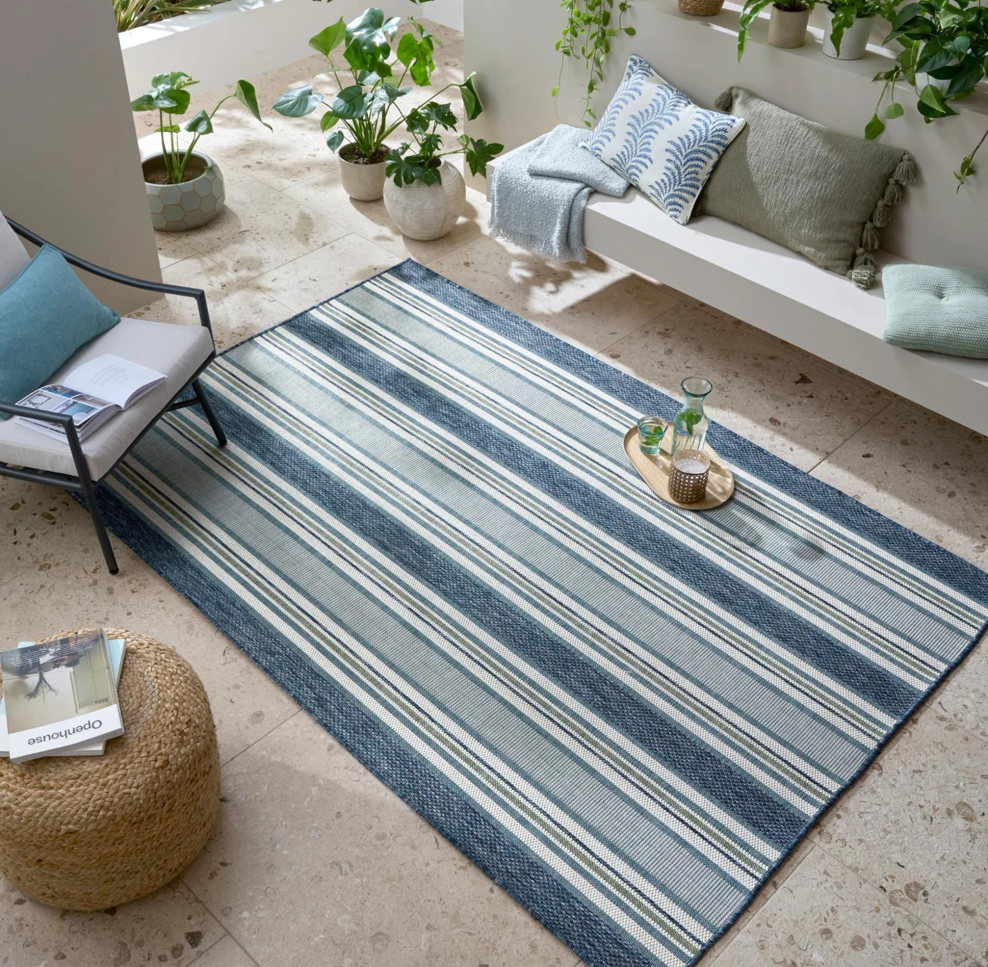 FLAIR RUGS Roma Stripe Teppichläufer Blau Gestreift Outdoor