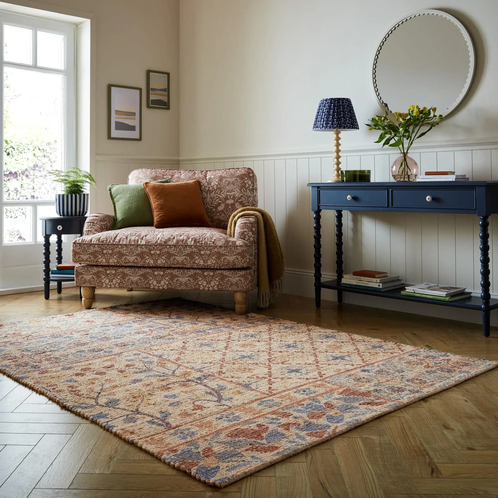 FLAIR RUGS Taylor Patchwork Teppich Blau Handgetuftet