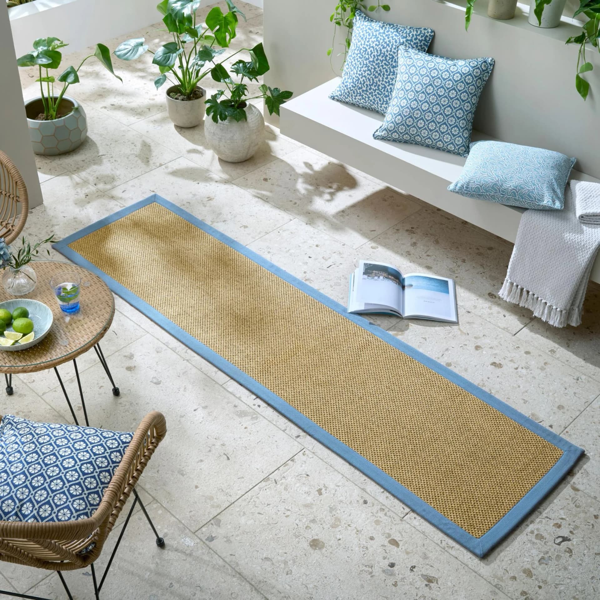 FLAIR RUGS Sisal Look Teppich blau Outdoor Indoor Bodenläufer