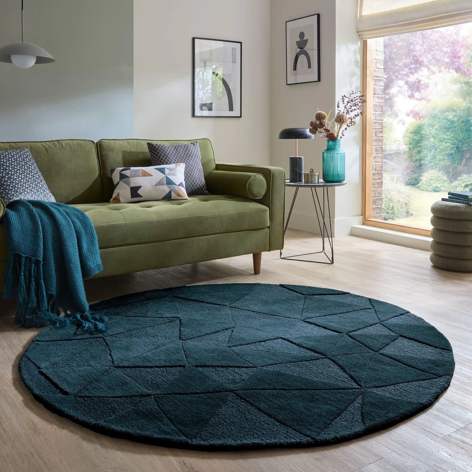 FLAIR RUGS Teppich SHARD Blau Hoch-Tief Effekt Handgetuftet