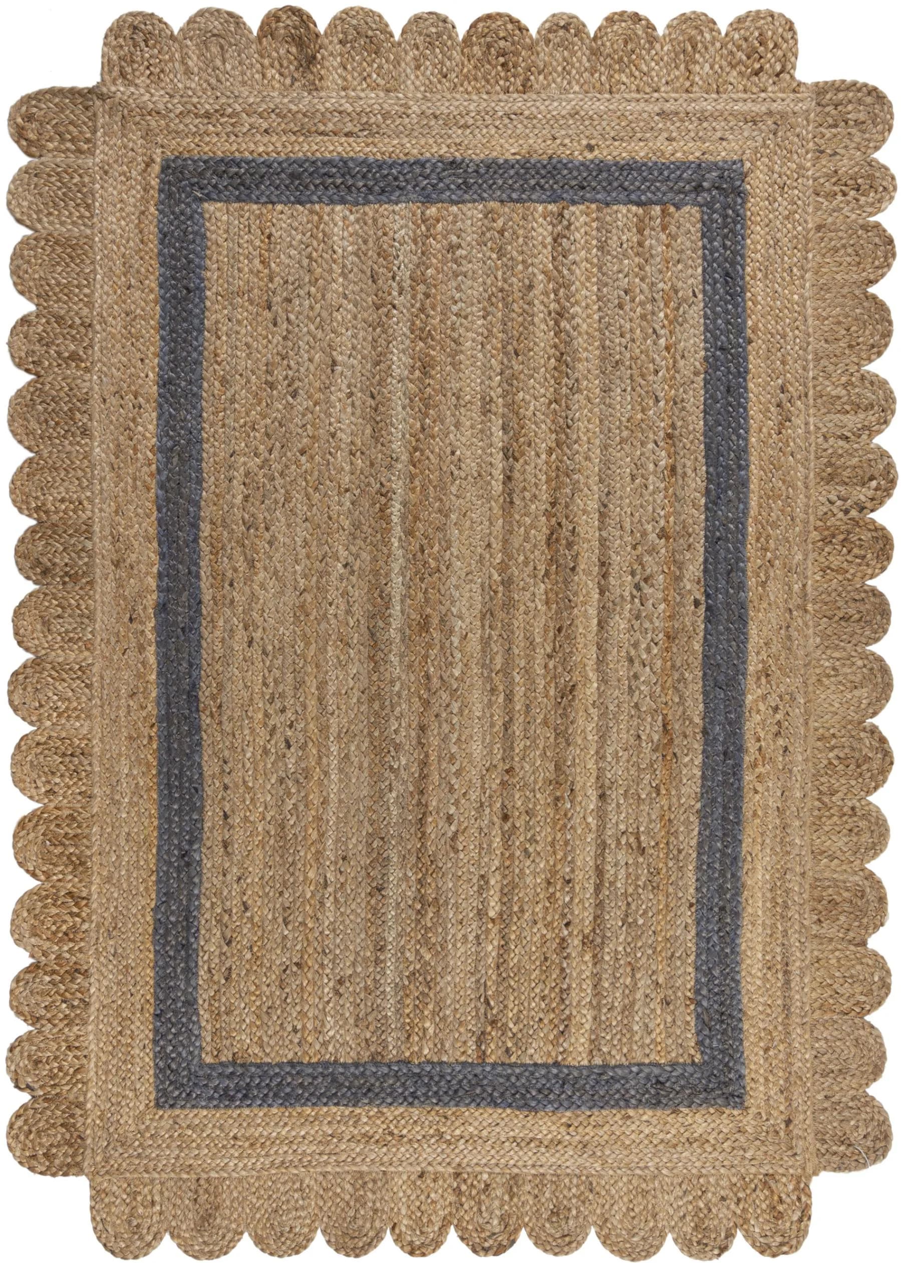 FLAIR RUGS Grace Jute Teppich mit Muschelrandsaum Beige/Grau