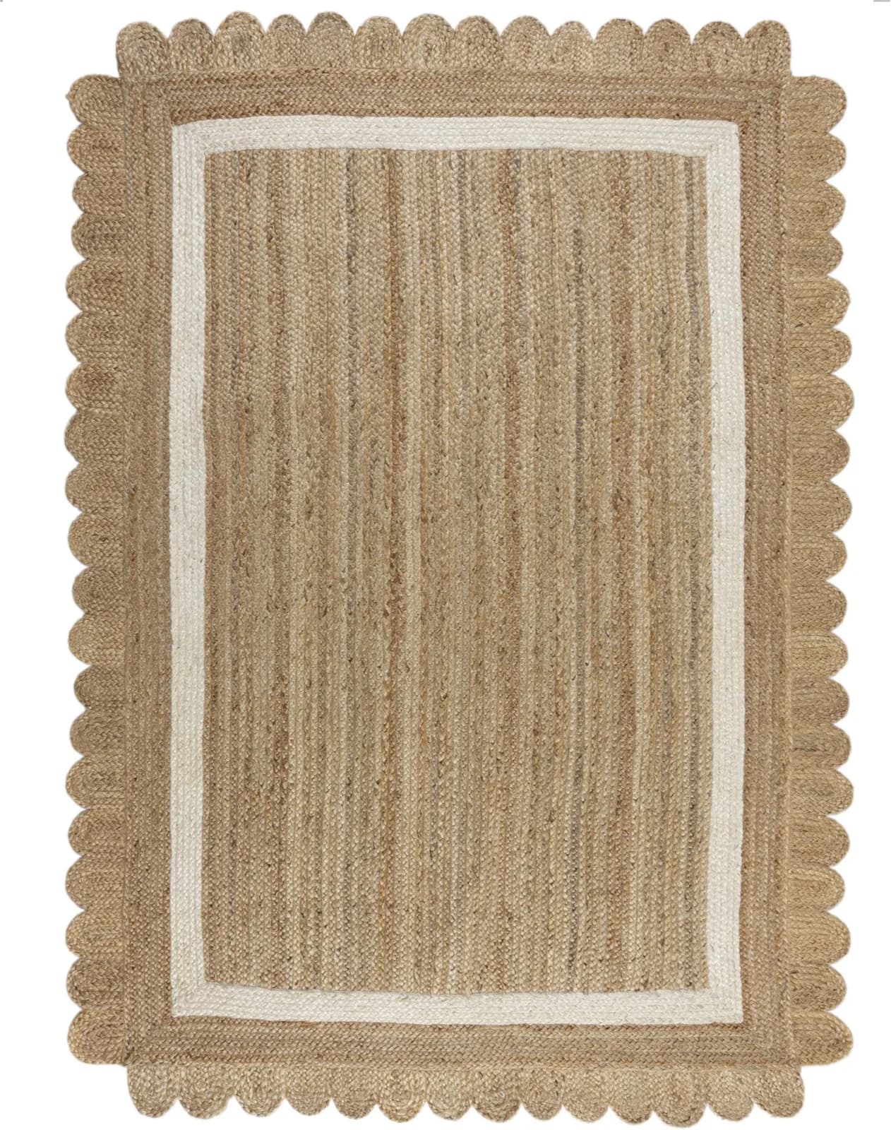 FLAIR RUGS Grace Jute Teppich mit Muschelrandsaum, Beige/Weiß, 160x230 cm