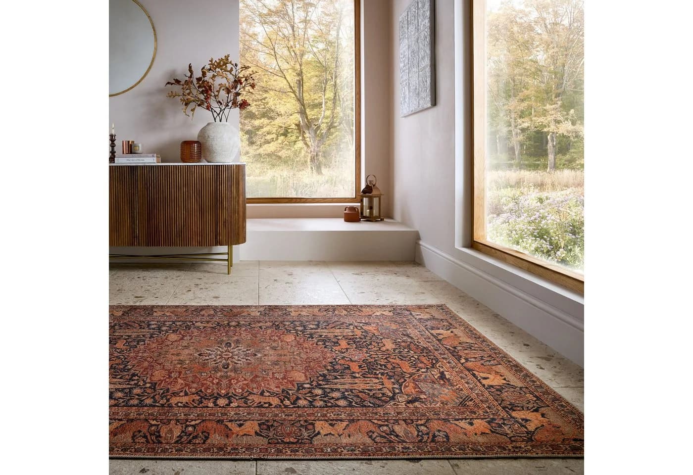 FLAIR RUGS Nico Teppich Rot Vintage Design Waschbar