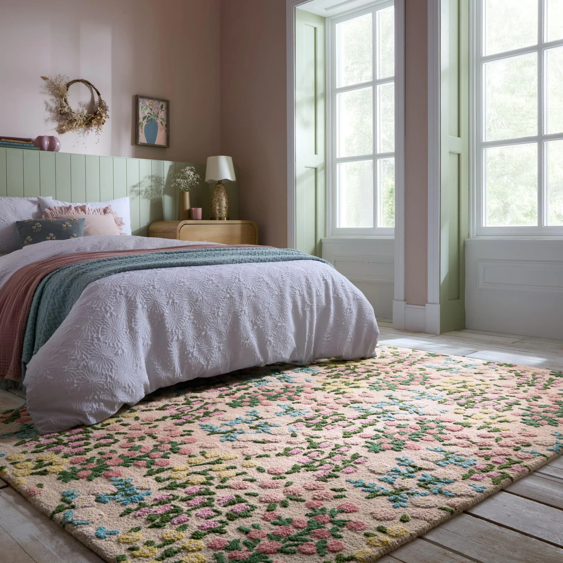 Wollteppich Emilia Floral Hoch-Tief-Struktur 100% Wolle
