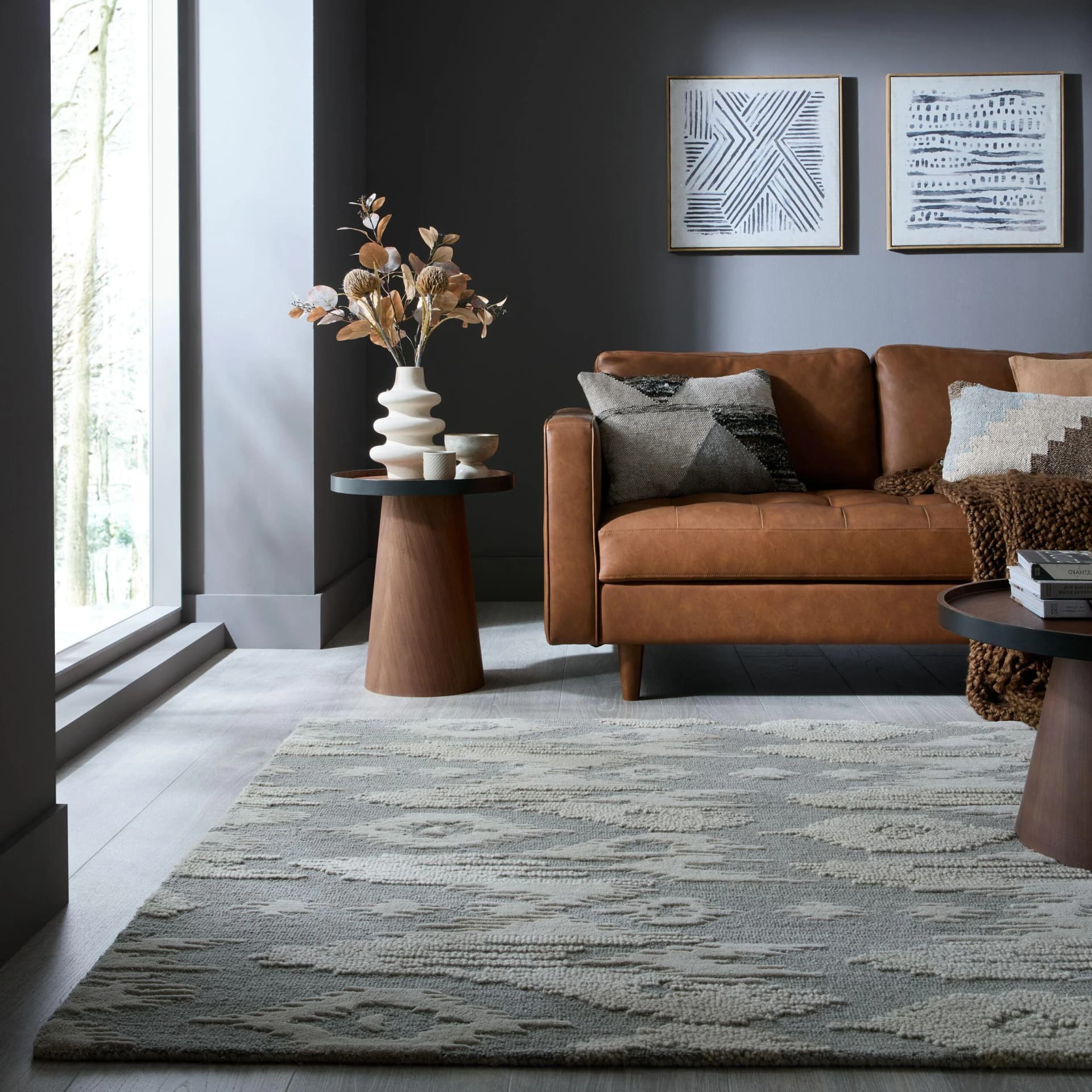 Wollteppich Dion Ikat 100% Wolle Grau Ikat-Design Handgefertigt