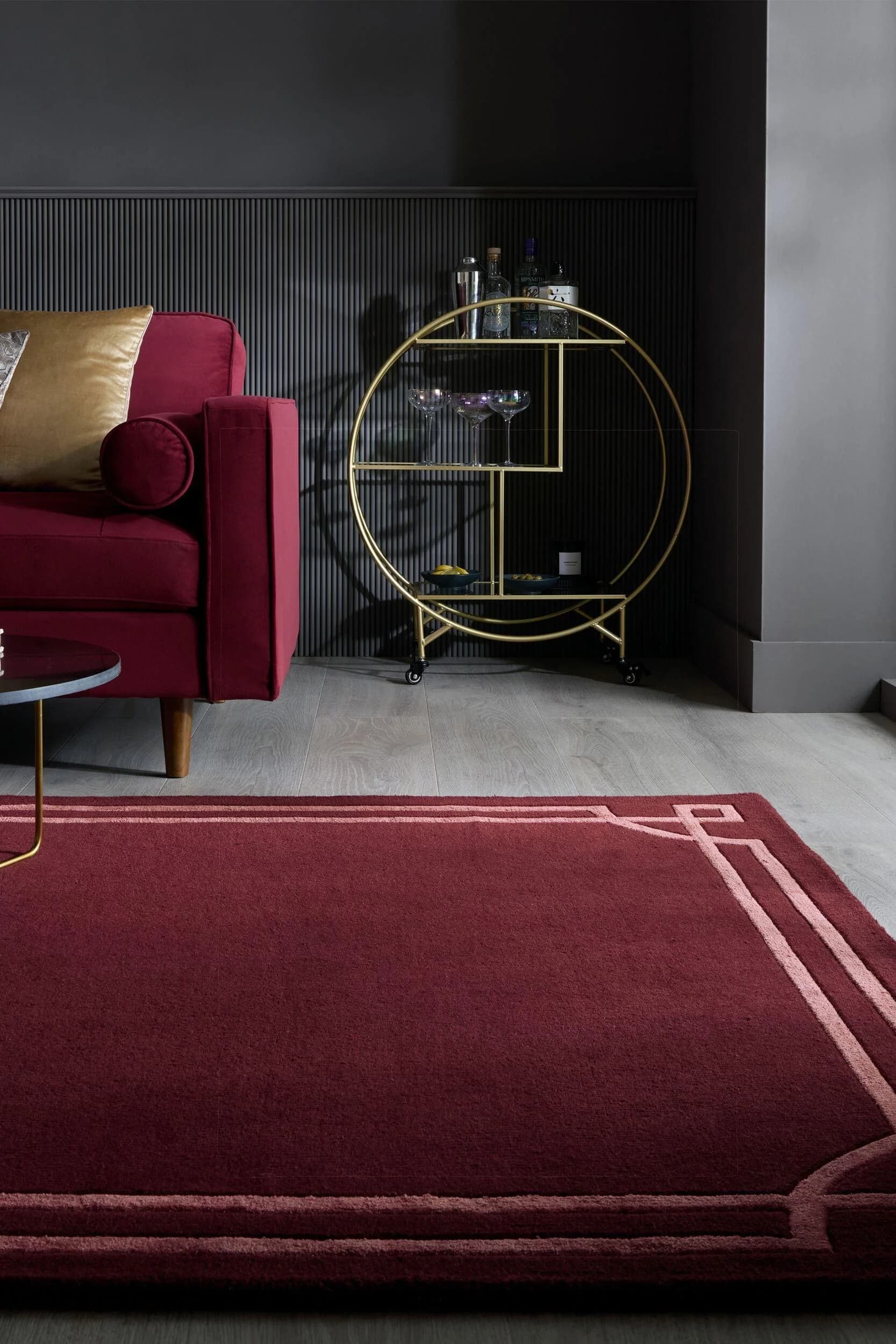 FLAIR RUGS Gatsby Teppich Rot Viskose Wolle Art-Déco Design