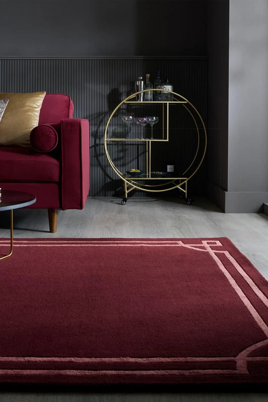FLAIR RUGS Gatsby Teppich Rot Viskose Wolle Art-Déco Design