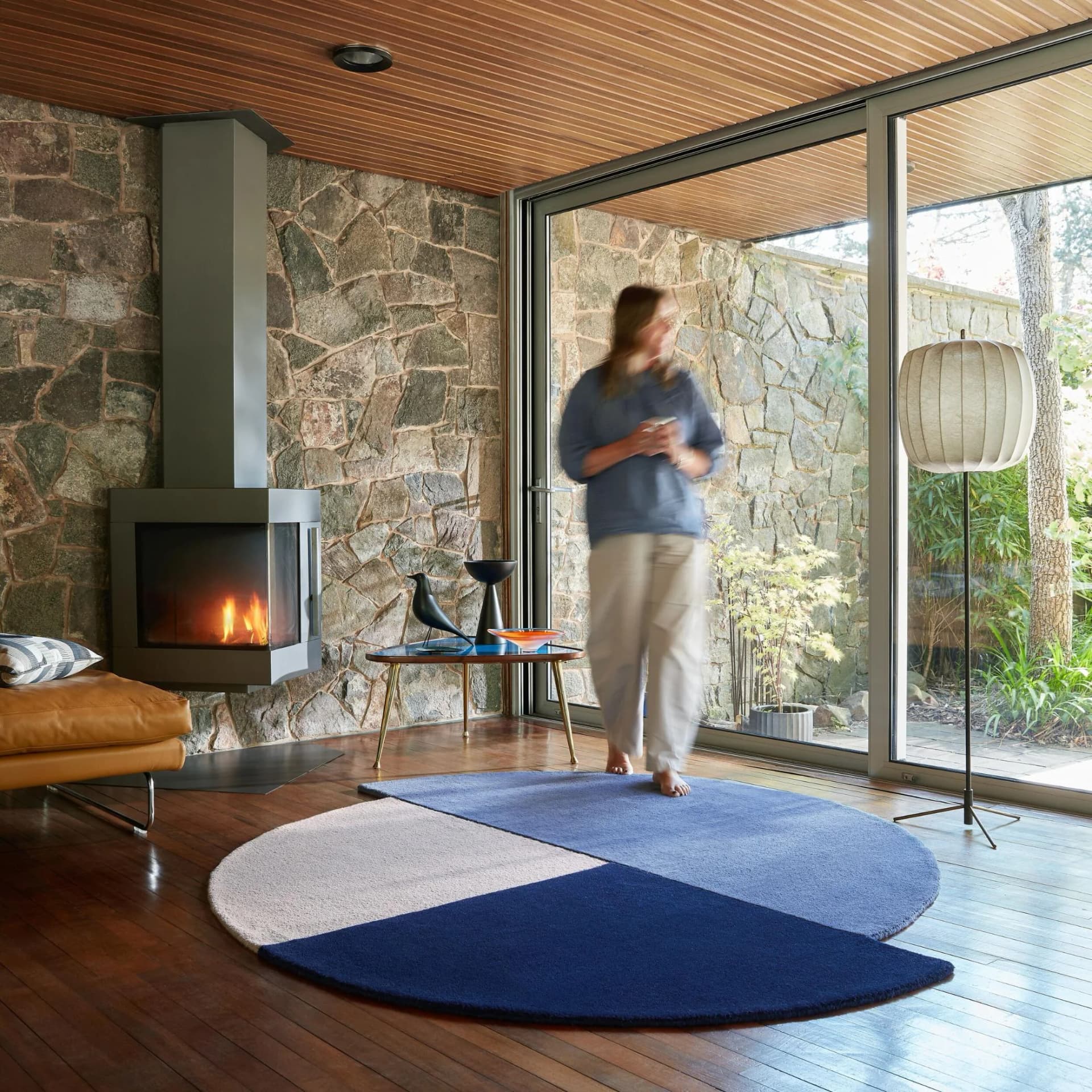 Wollteppich FLAIR RUGS Mia Segment Blau Retro Design