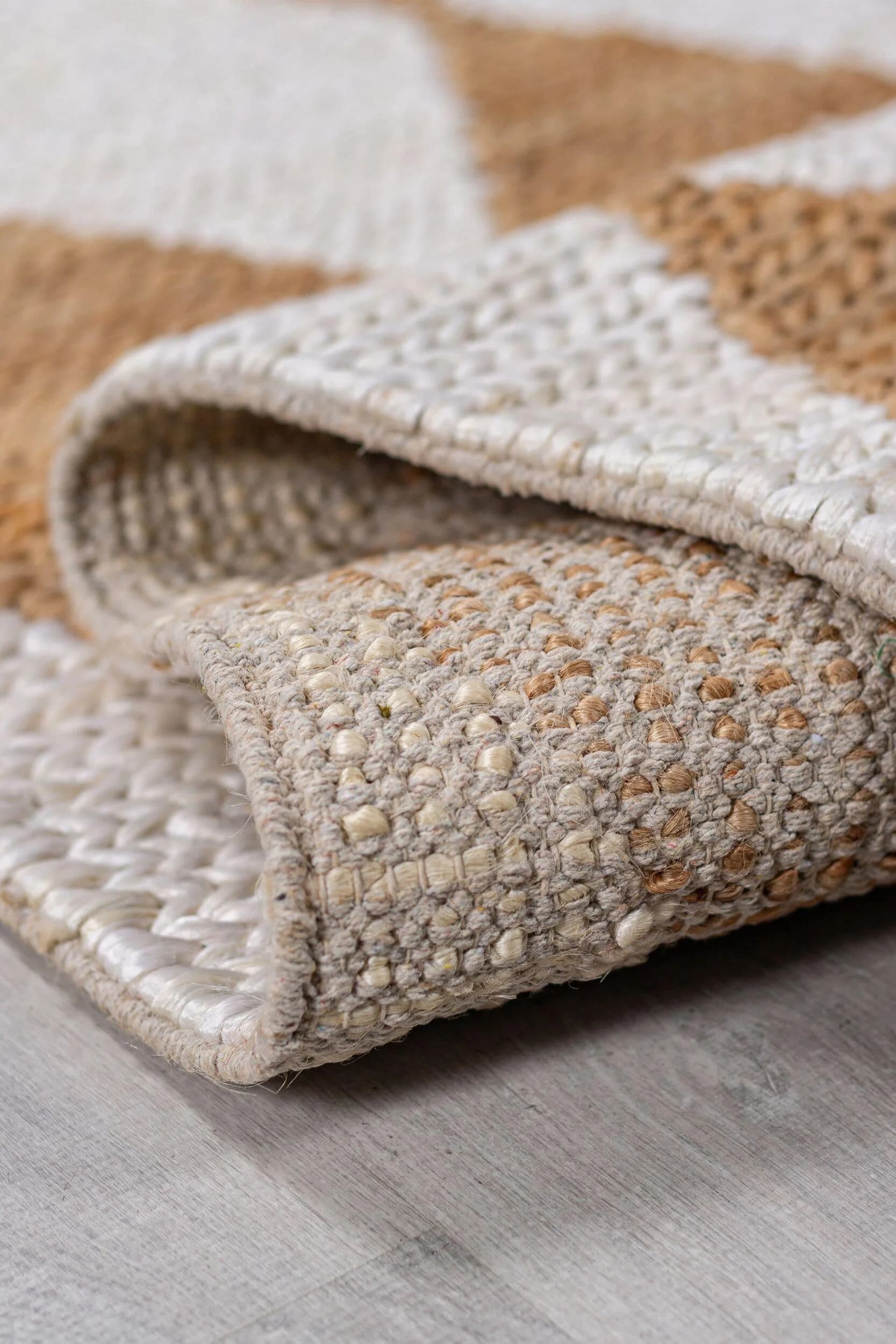 FLAIR RUGS Effie Diamond Teppich Beige Jute Baumwolle Handgeknüpft