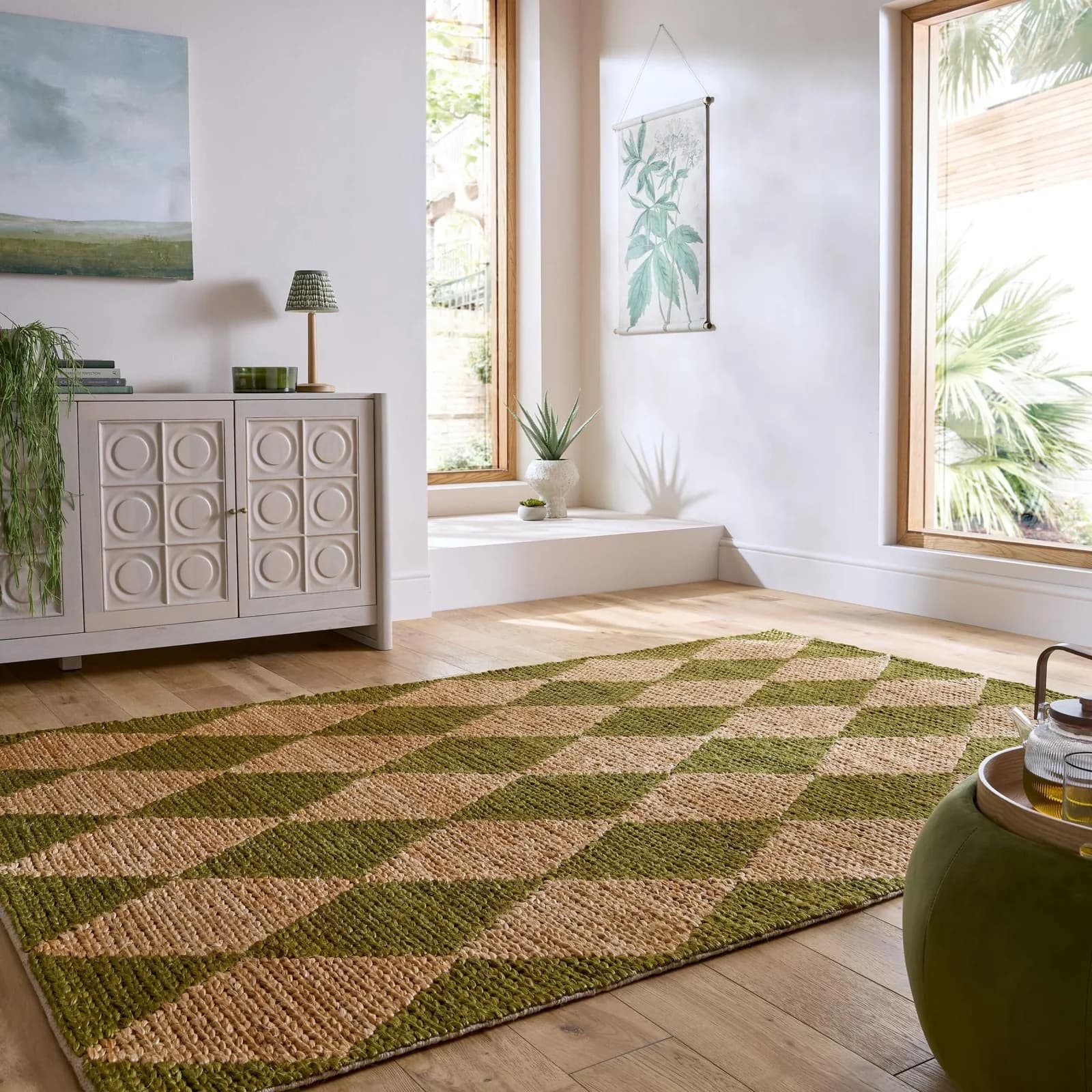 FLAIR RUGS Effie Diamond Jute-Teppich Grün