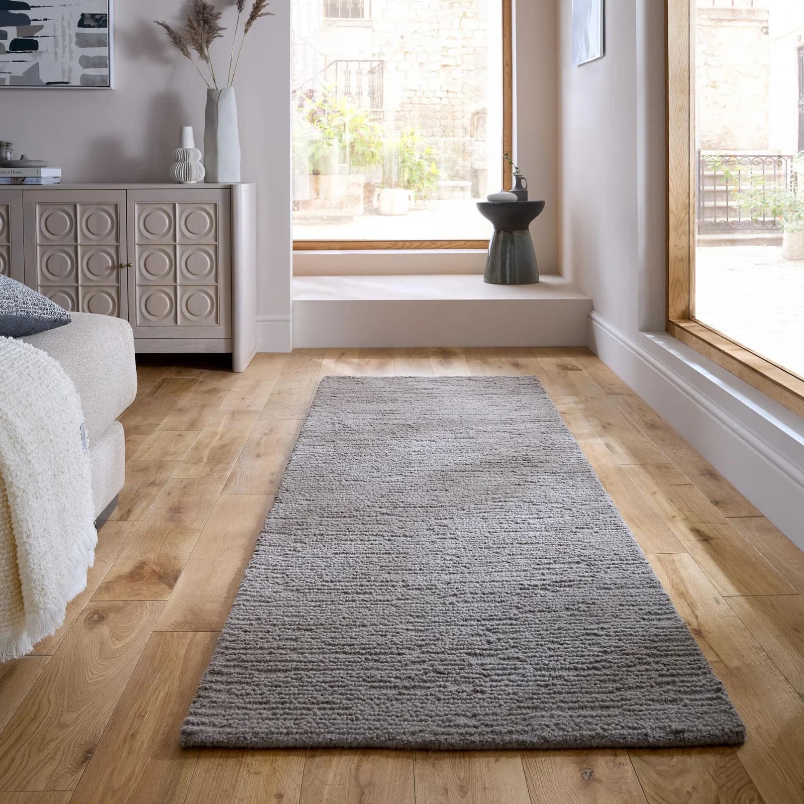 FLAIR RUGS Wollteppich Harris Boucle Grau Handgefertigt