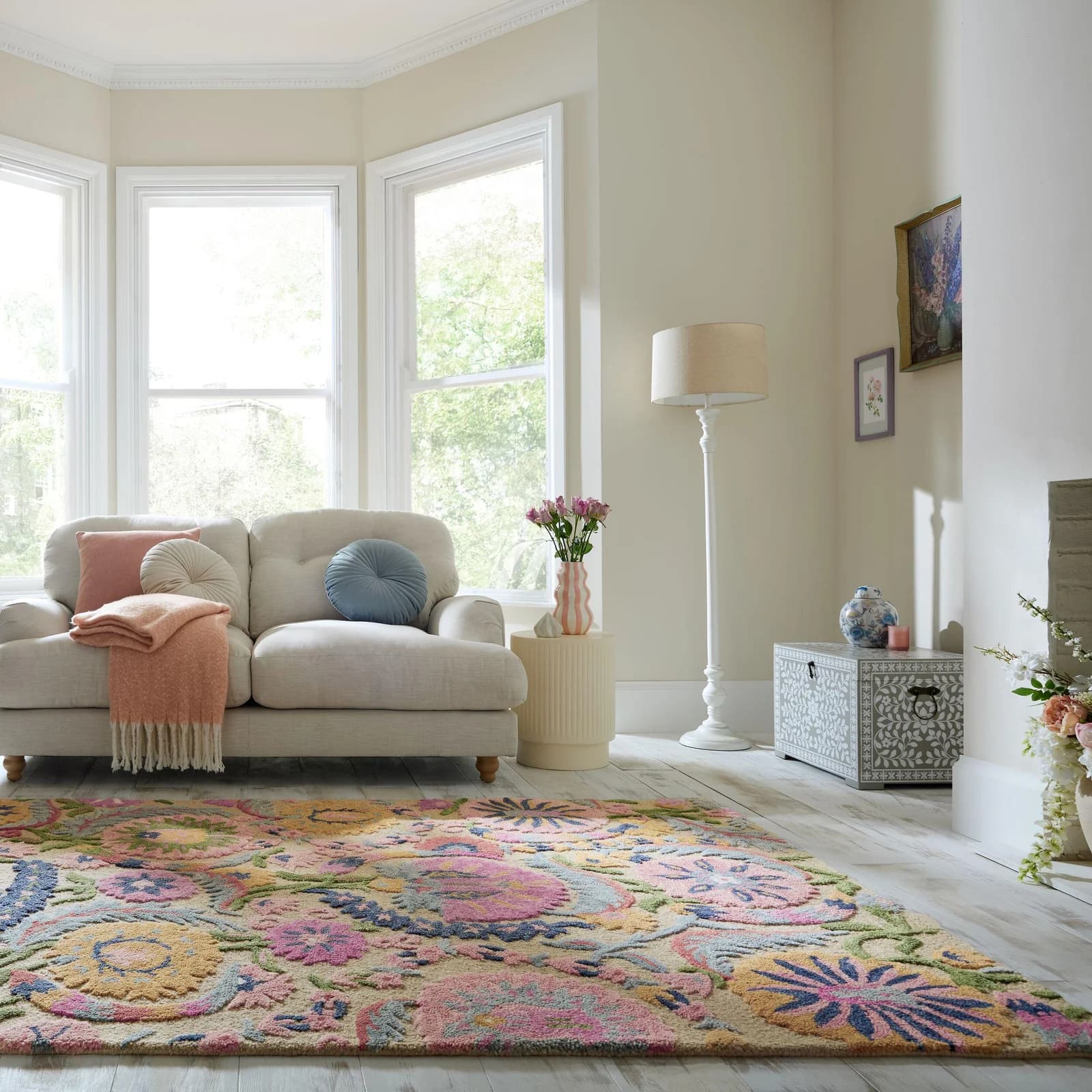 FLAIR RUGS Amira Floral Wool Teppich Bunt Handgetuftet