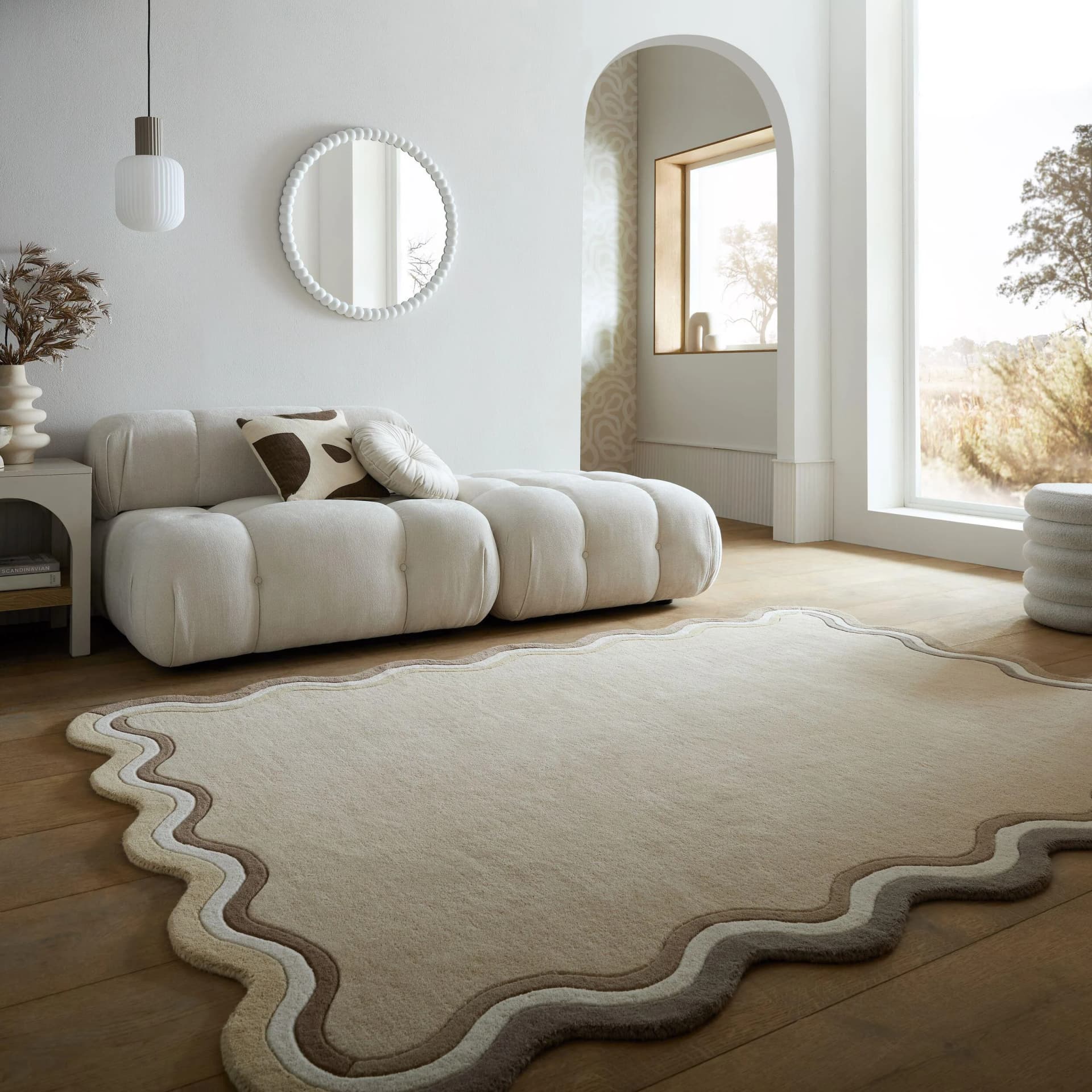 Wollteppich FLAIR RUGS LEO SCALLOP BORDER natürlich mit Muschelsaumkante