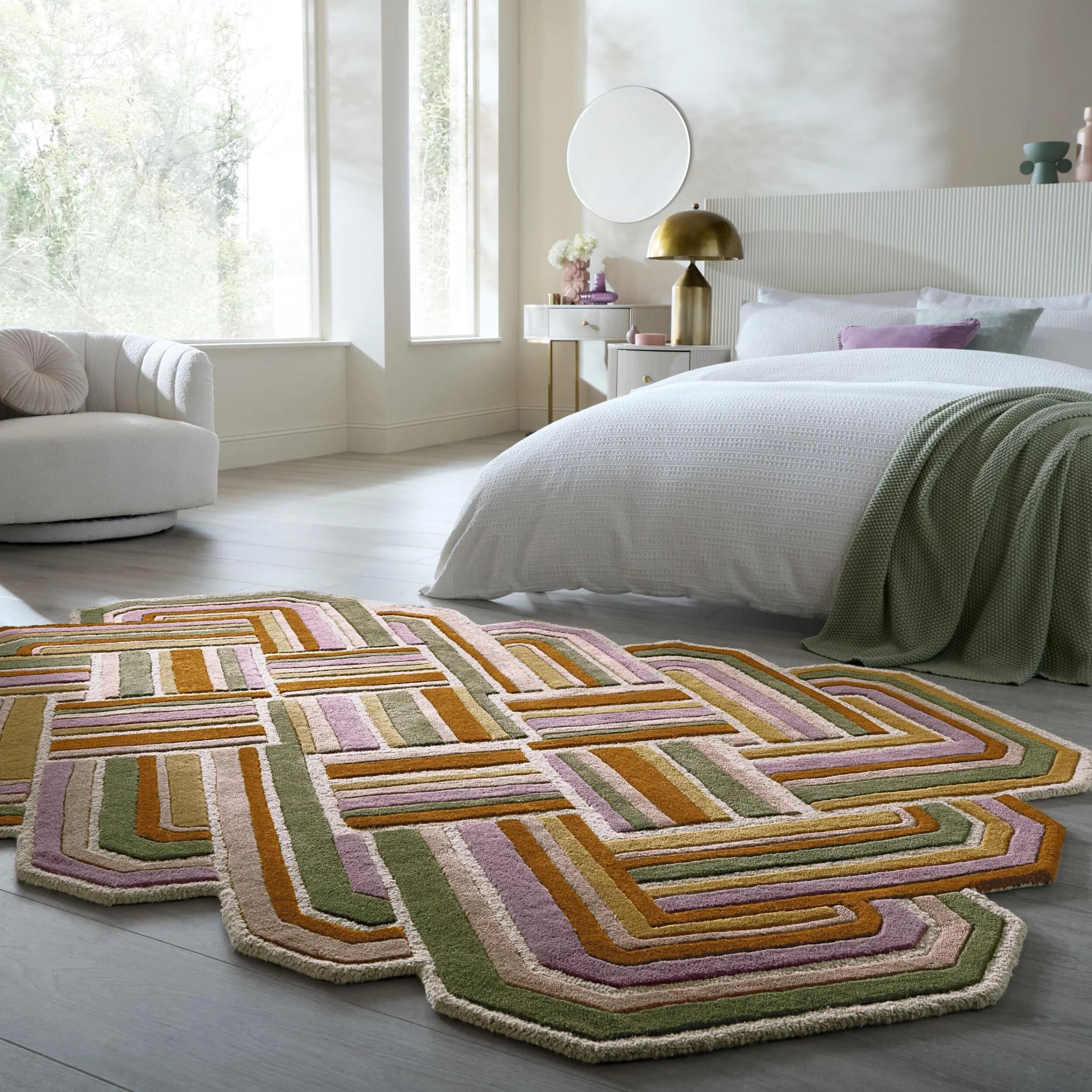 FLAIR RUGS Lattice Shaped Wool Teppich Lila Retro Design