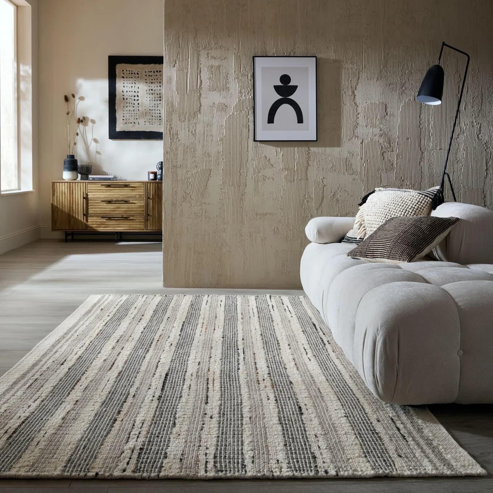 FLAIR RUGS Veya Stripe Teppich natürlich handgewebt gestreift