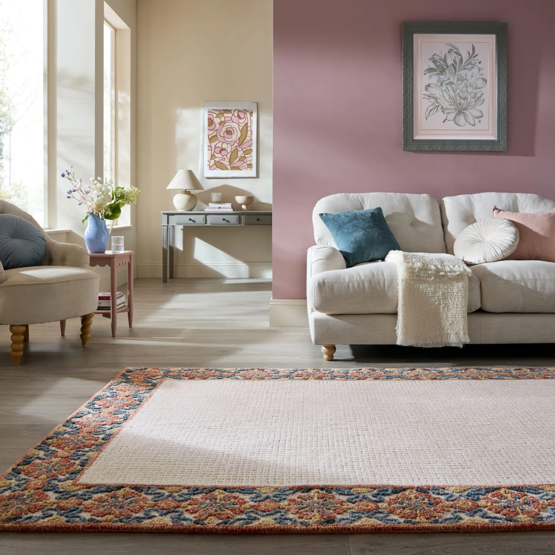 FLAIR RUGS MYLA FLORAL FRAME Teppich Rot Handgetuftet