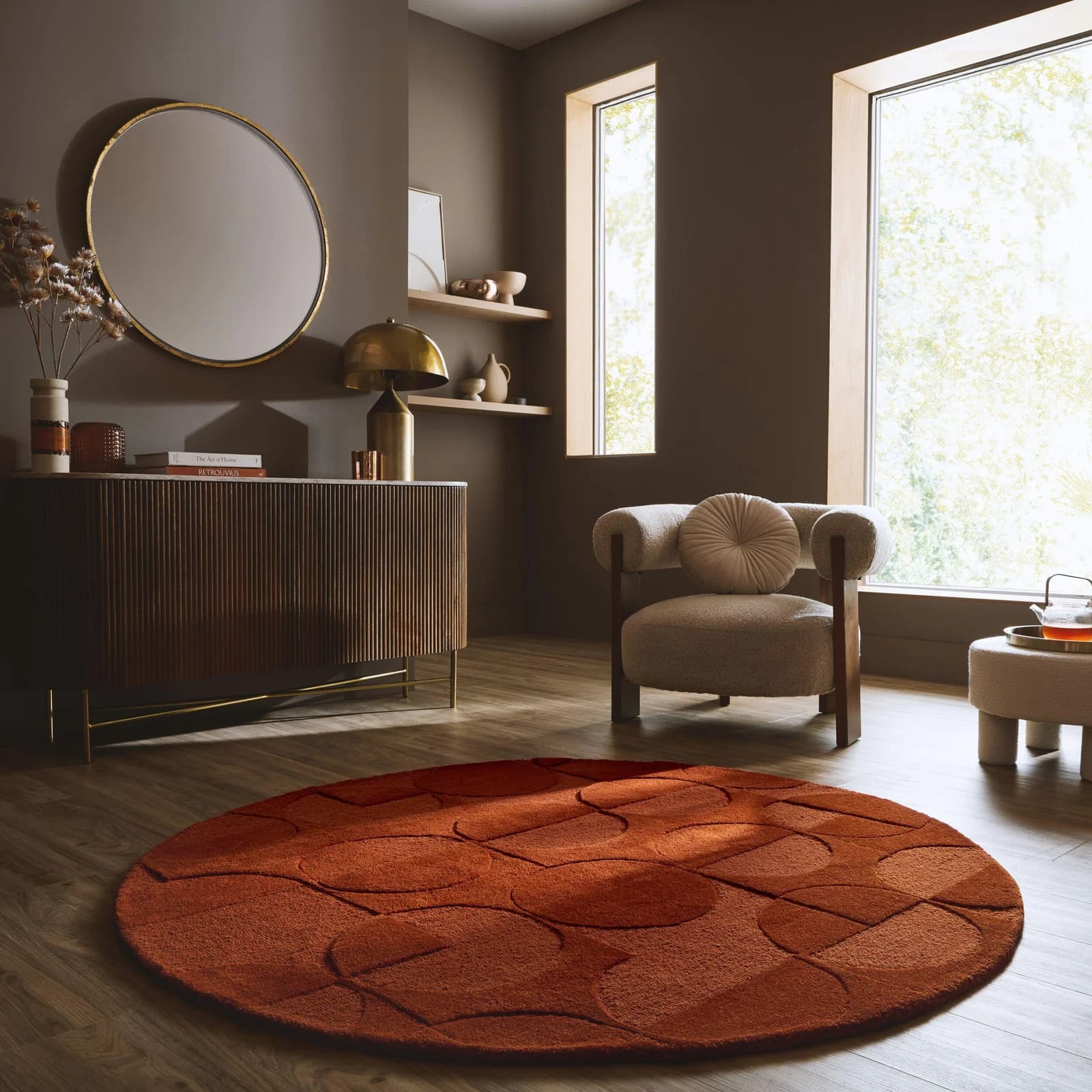 FLAIR RUGS Wollteppich GIGI Terrakotta Rund 160cm Handgetuftet