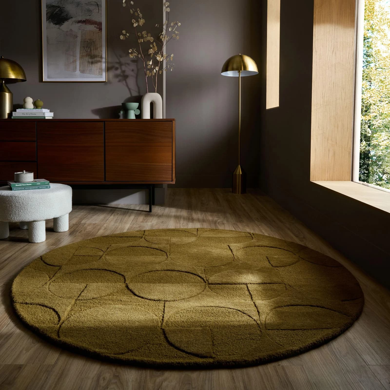 FLAIR RUGS Wollteppich GIGI Olivgrün Geometrisch Handgetuftet