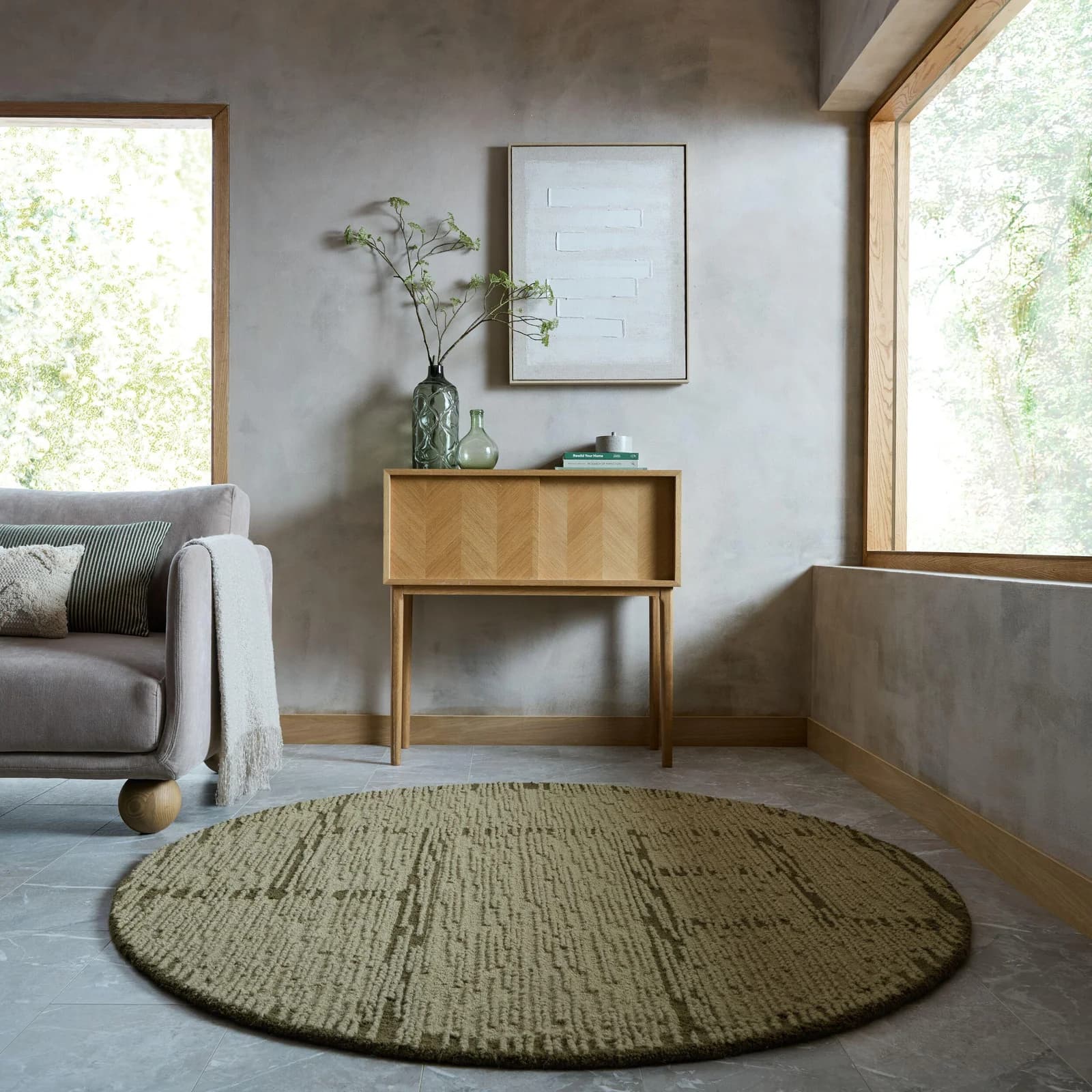 Flair Rugs Wollteppich Harris Modula Rund 160cm Pistazie