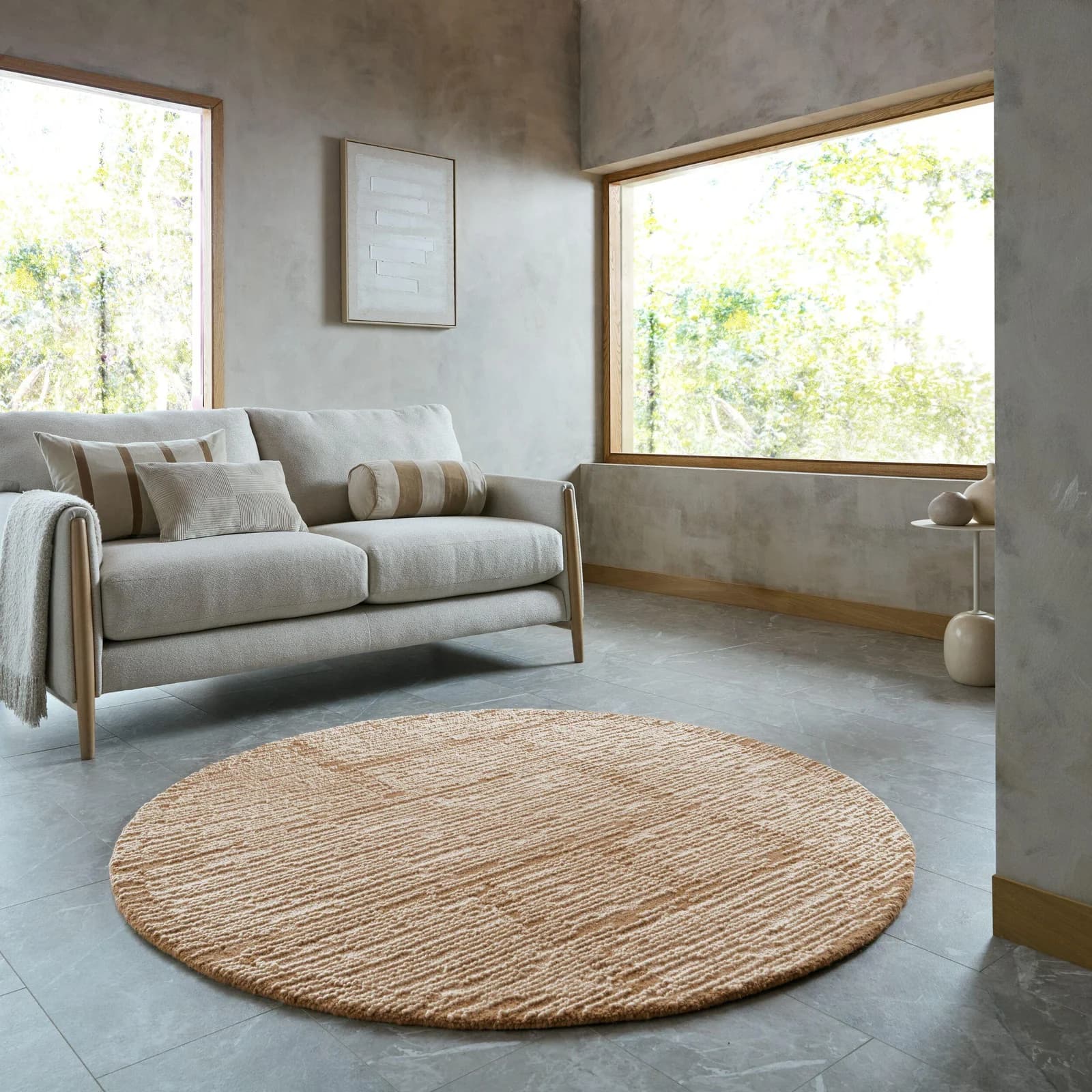 FLAIR RUGS Wollteppich HARRIS MODULA rund 160cm Natur