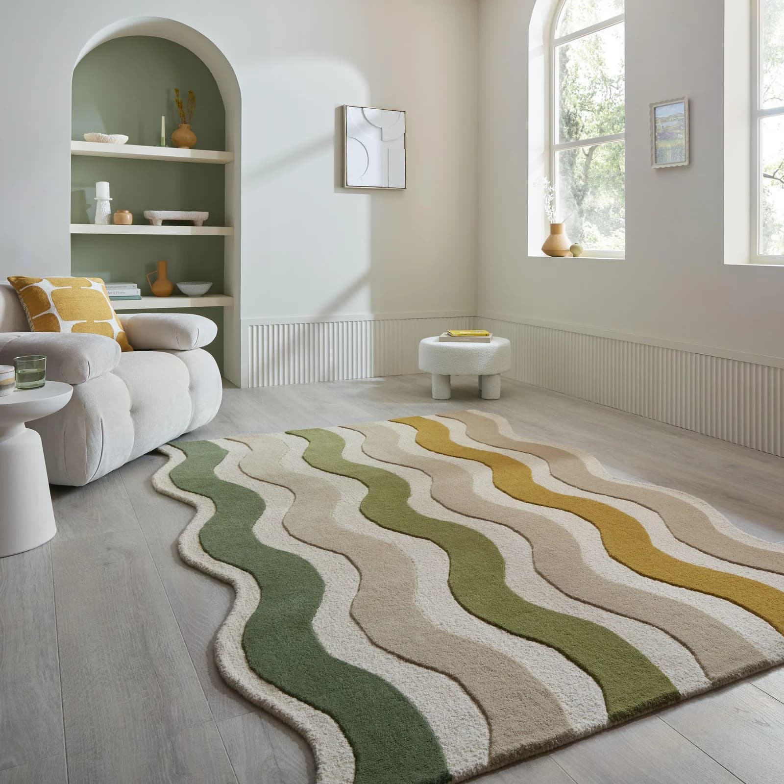 FLAIR RUGS Cascade Wollteppich Grün Handgetuftet