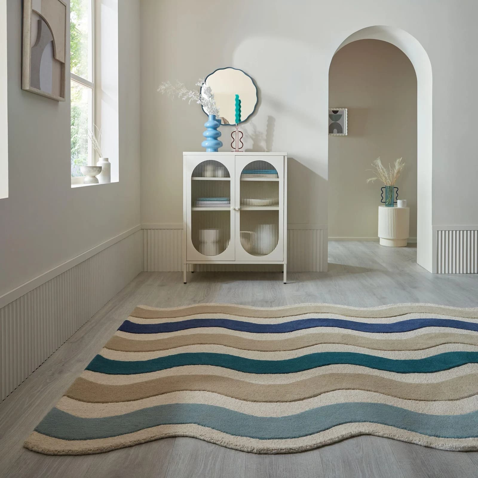 FLAIR RUGS Wollteppich CASCADE Blau Handgetuftet