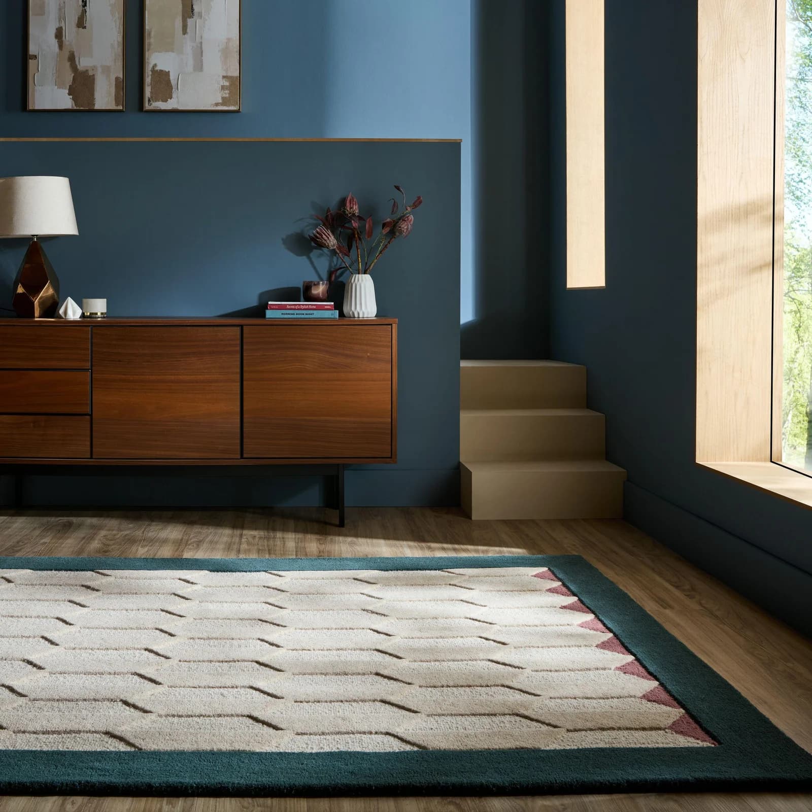 FLAIR RUGS Wollteppich Apex Petrol/Weiß Handgetuftet