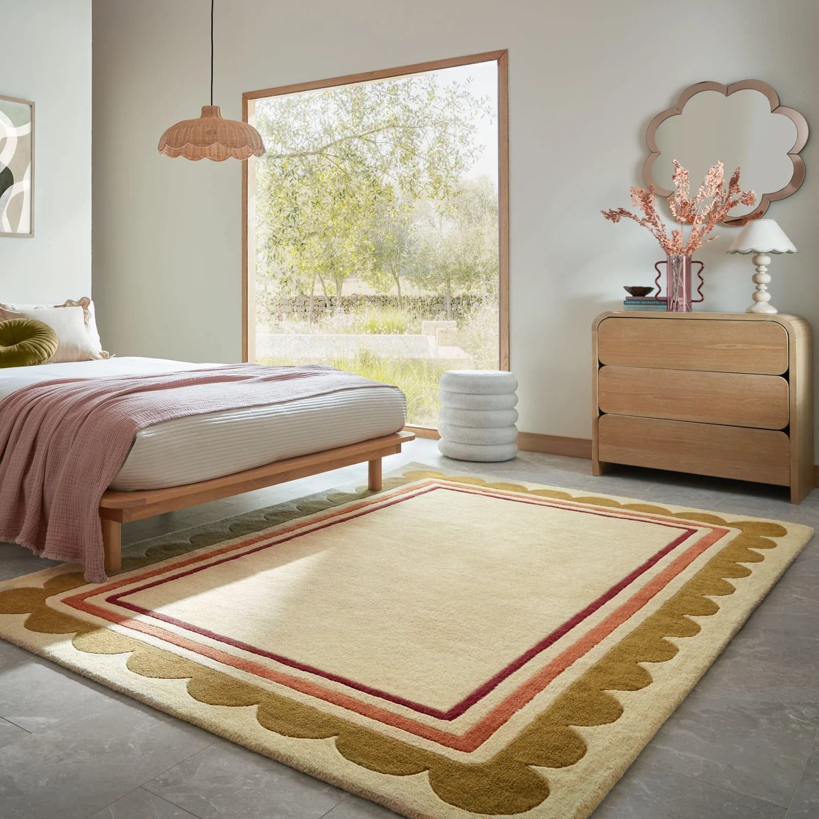 FLAIR RUGS Lois Teppich Jakobsmuschelbordüre Beige Handgewebt