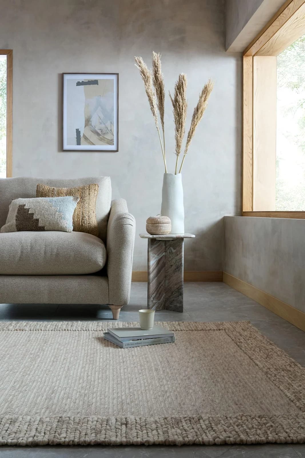 FLAIR RUGS Rue Teppich Beige Dunkel Natur Handgewebt Wollmischgewebe