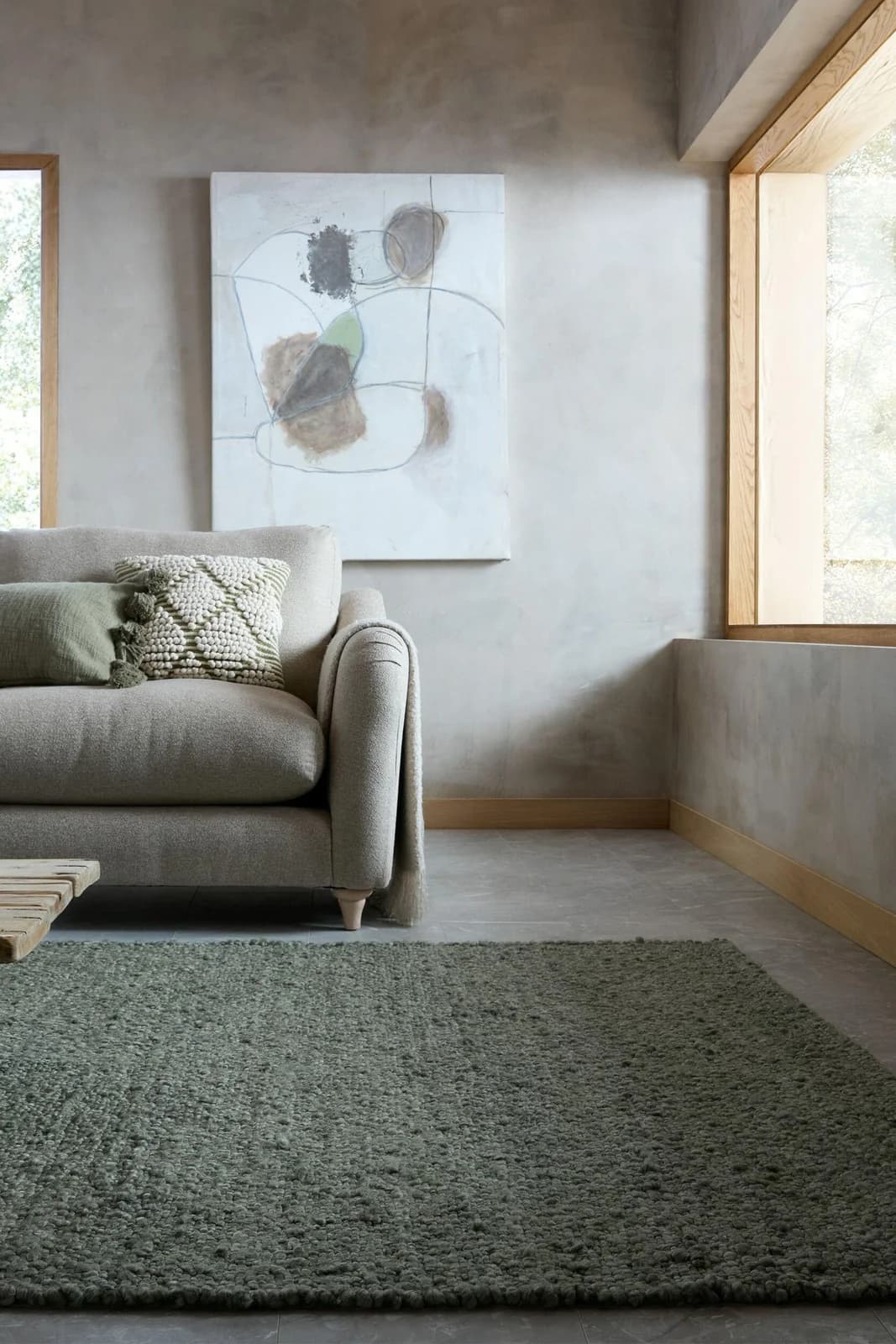 FLAIR RUGS Designteppich FINLEY Grün Handgewebt Bouclé